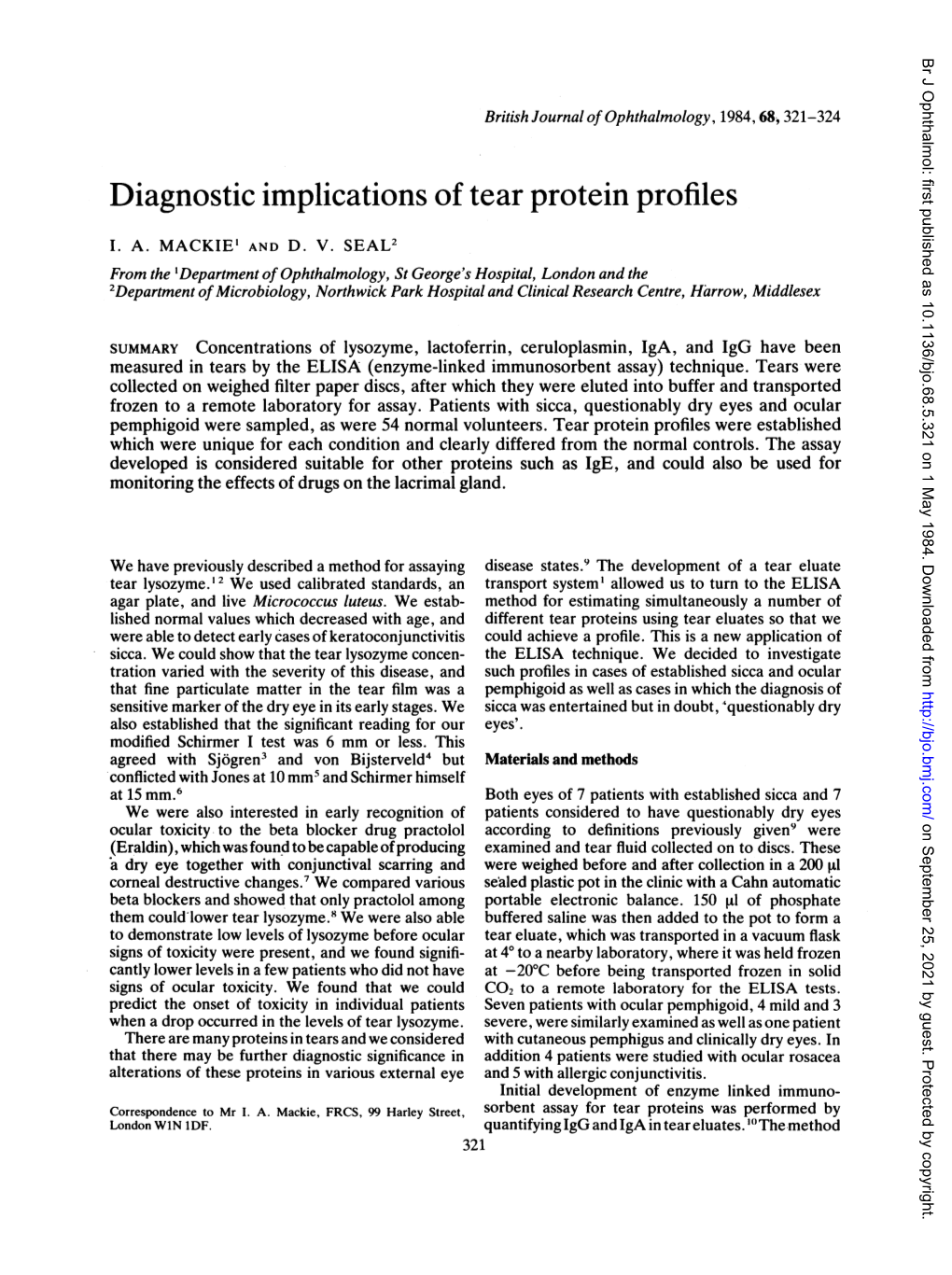 Diagnostic Implications Oftear Protein Profiles
