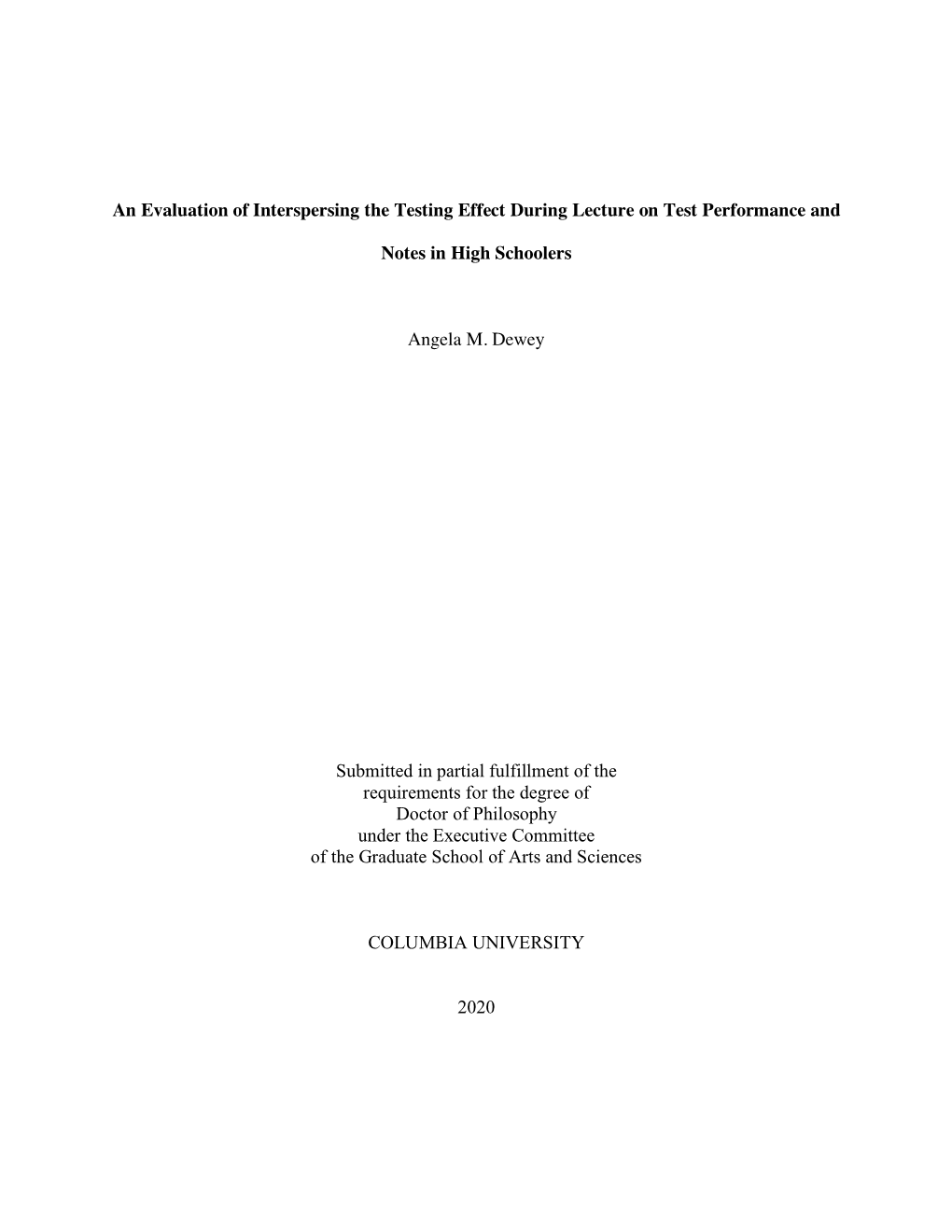 An Evaluation of Interspersing the Testing Effect During Lecture on Test Performance And