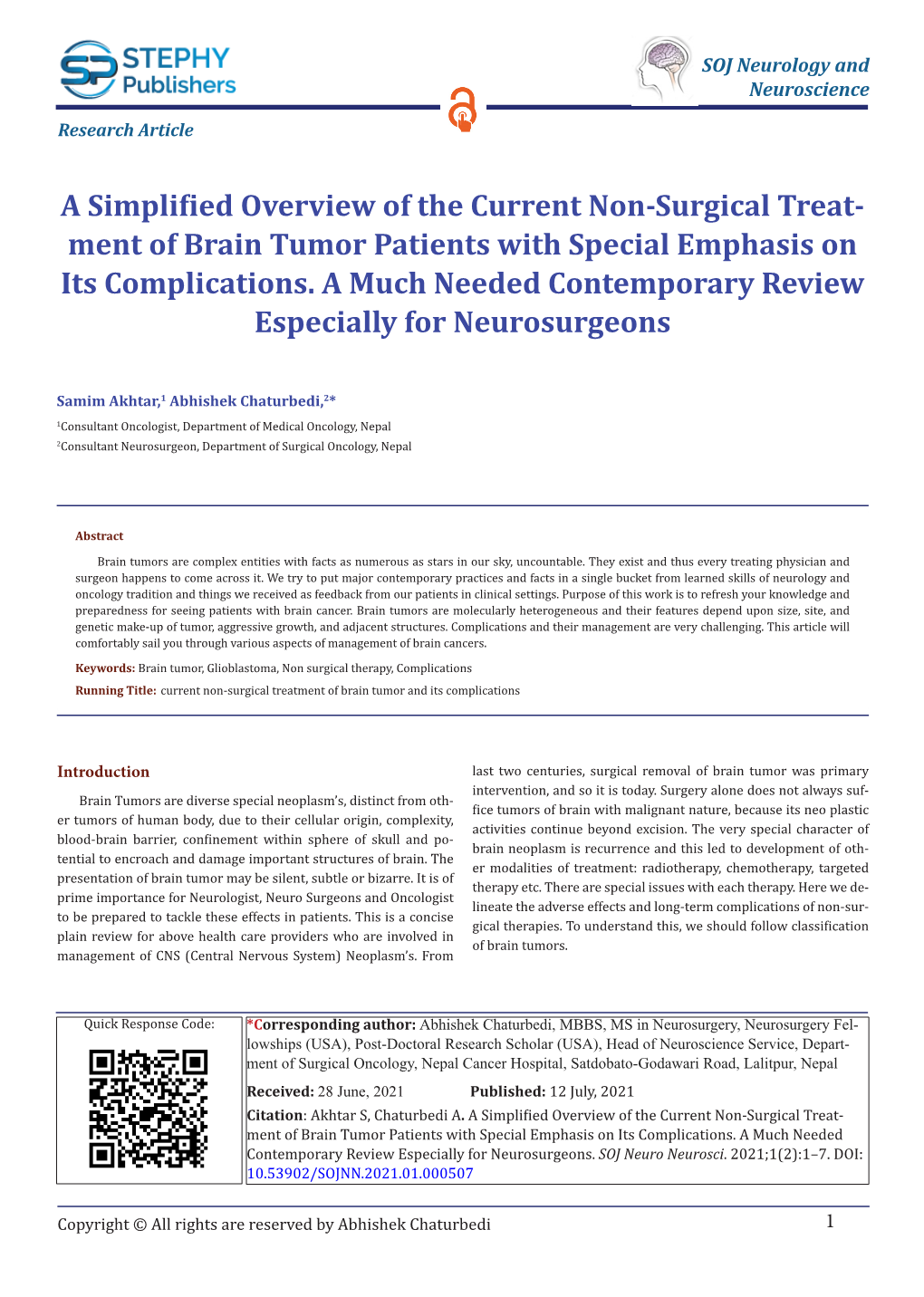 A Simplified Overview of the Current Non-Surgical Treatment of Brain