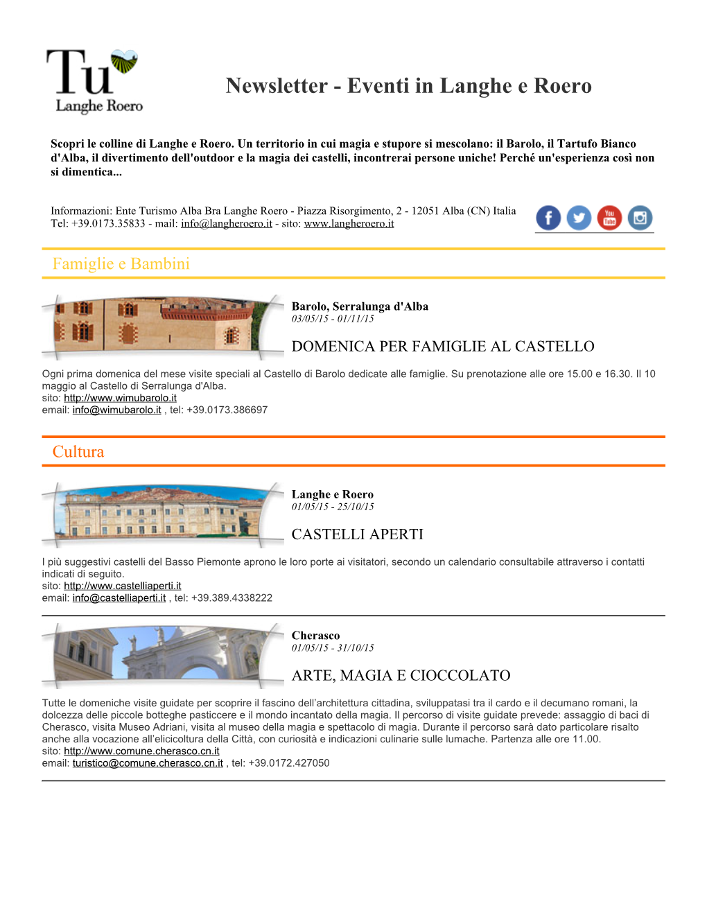 Newsletter - Eventi in Langhe E Roero