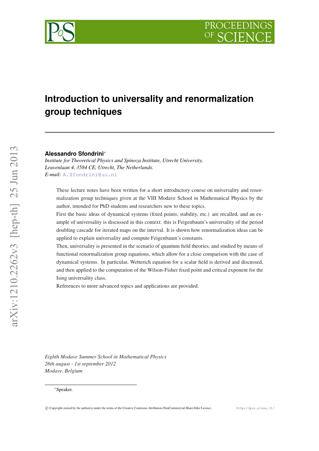 Introduction to Universality and Renormalization Group Techniques