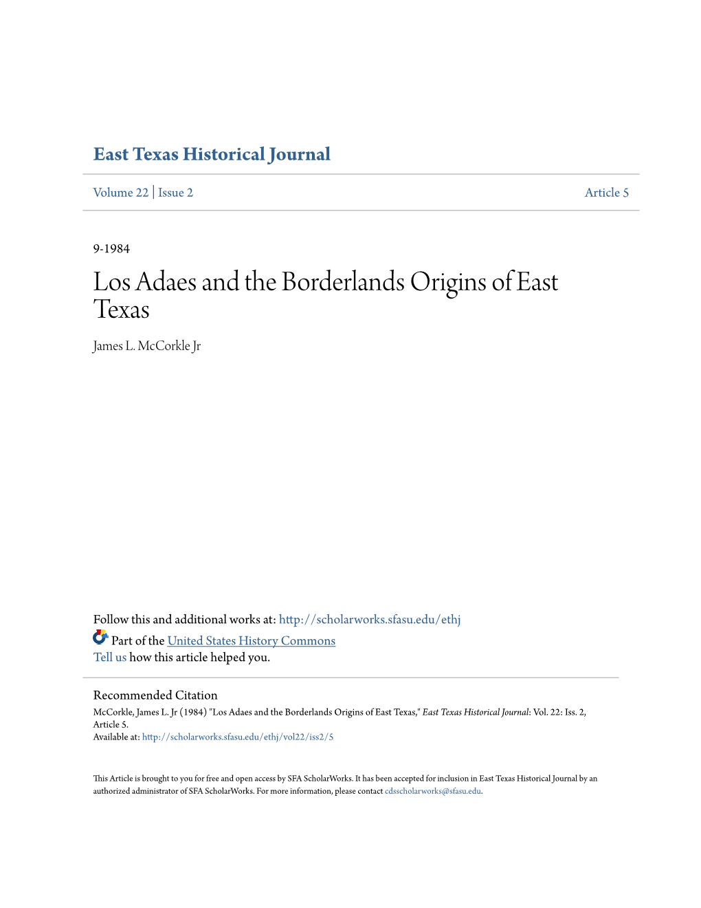 Los Adaes and the Borderlands Origins of East Texas James L