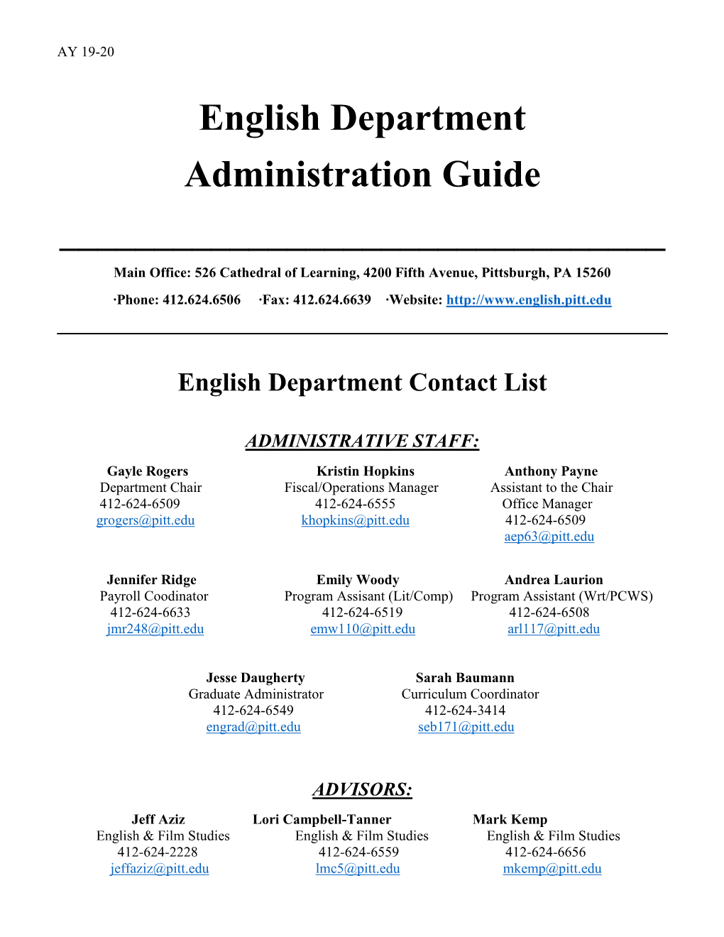 English Department Administration Guide