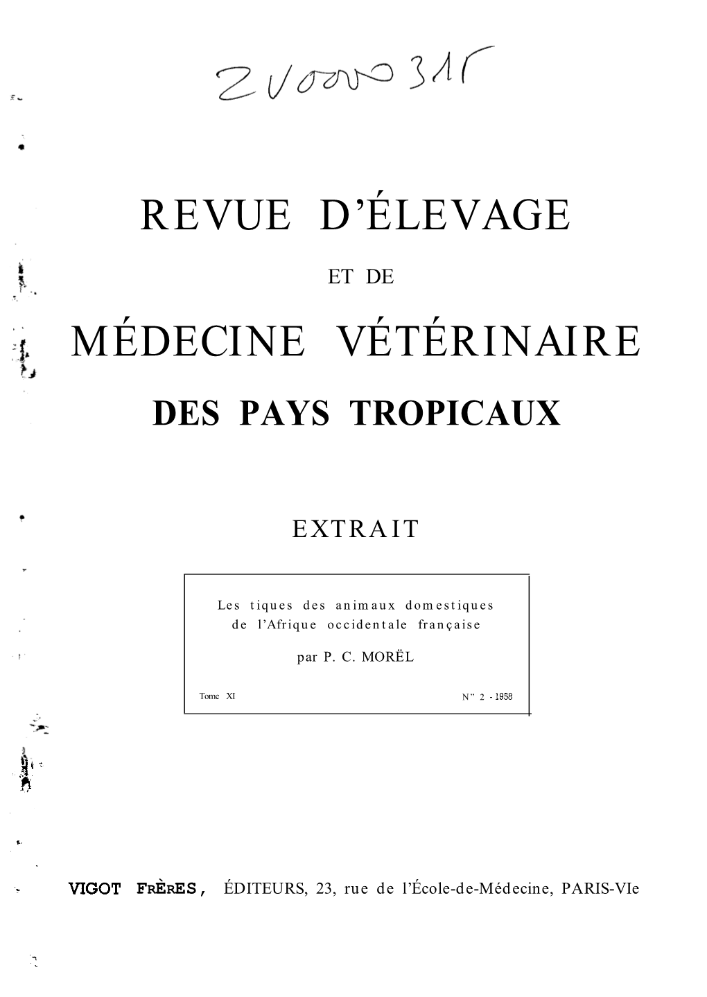 Revue D'élevage Médecine Vétérinaire