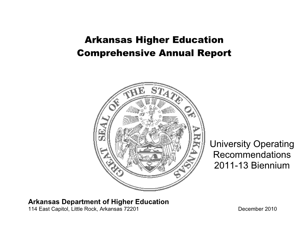 Arkansas Public Higher Education Operating and Capital Recommendations 2011-13 Biennium
