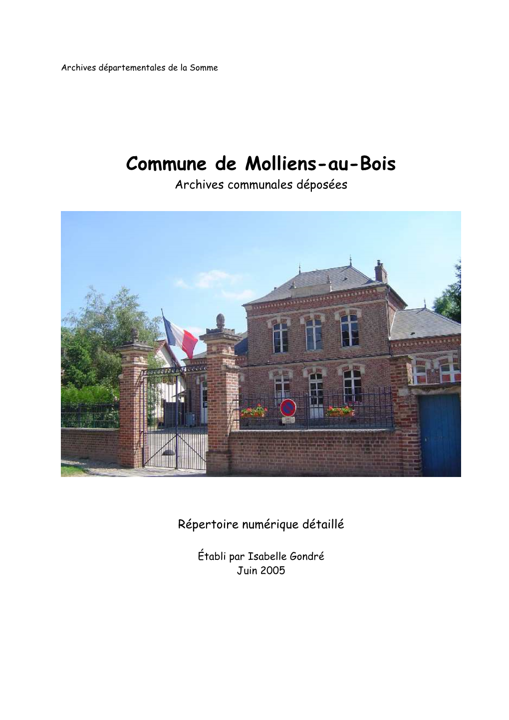 Commune De Molliens-Au-Bois Archives Communales Déposées