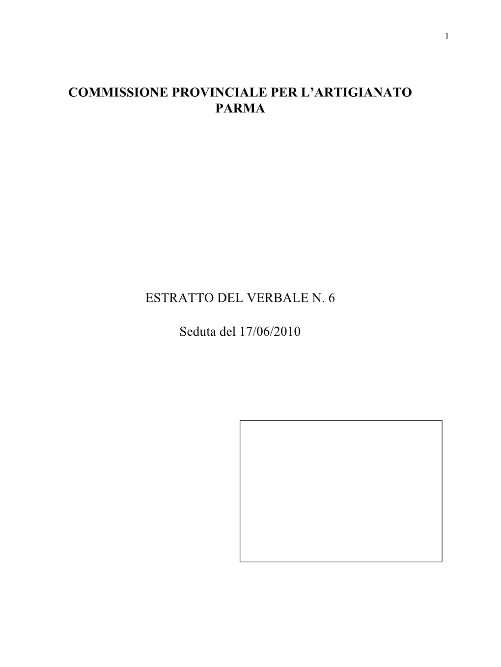 Commissione Provinciale Per L'artigianato Parma Estratto
