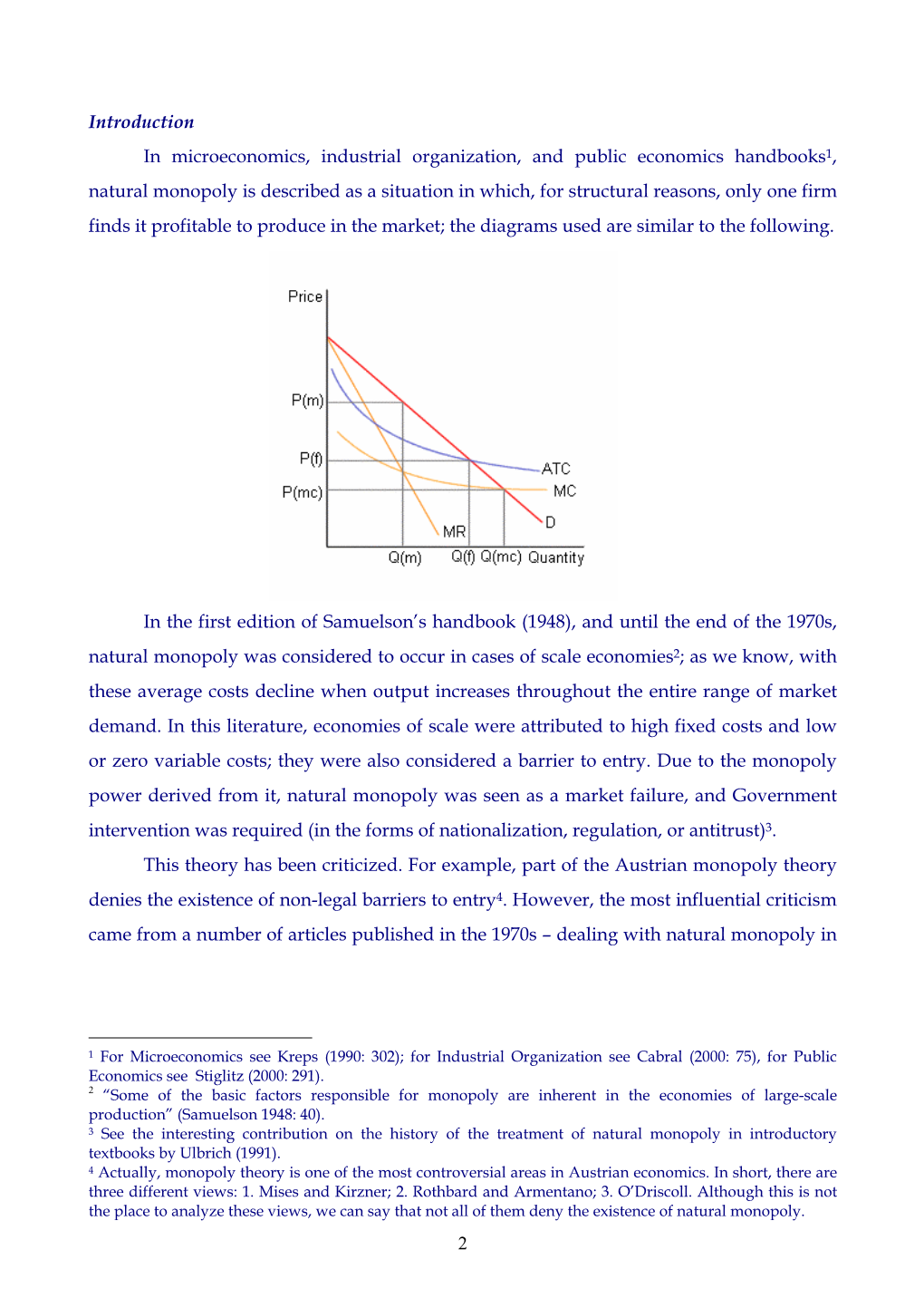 On the Concept of Natural Monopoly in the History of Economic Thought