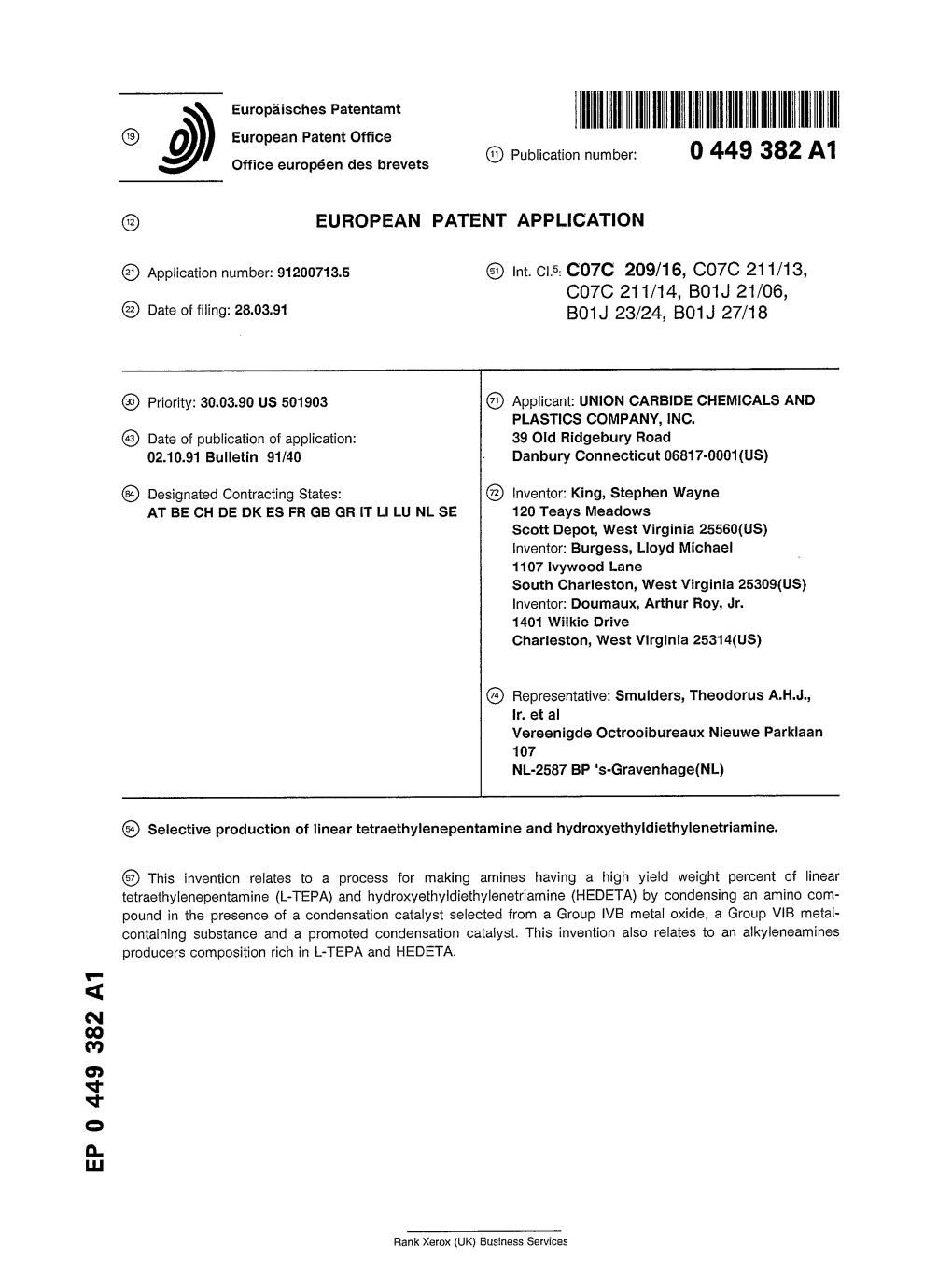 Selective Production of Linear Tetraethylenepentamine and Hydroxyethyldiethylenetriamine