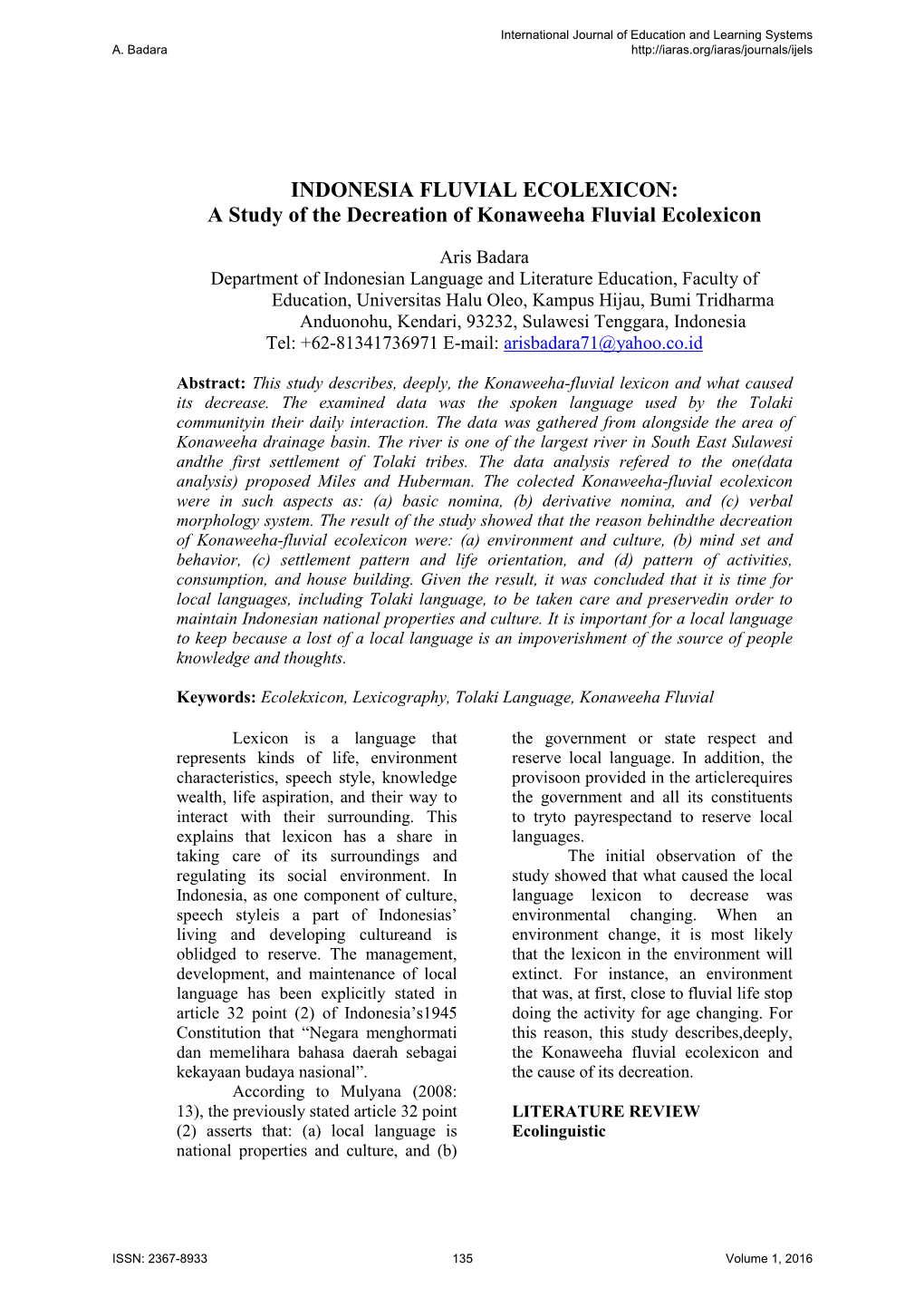 A Study of the Decreation of Konaweeha Fluvial Ecolexicon