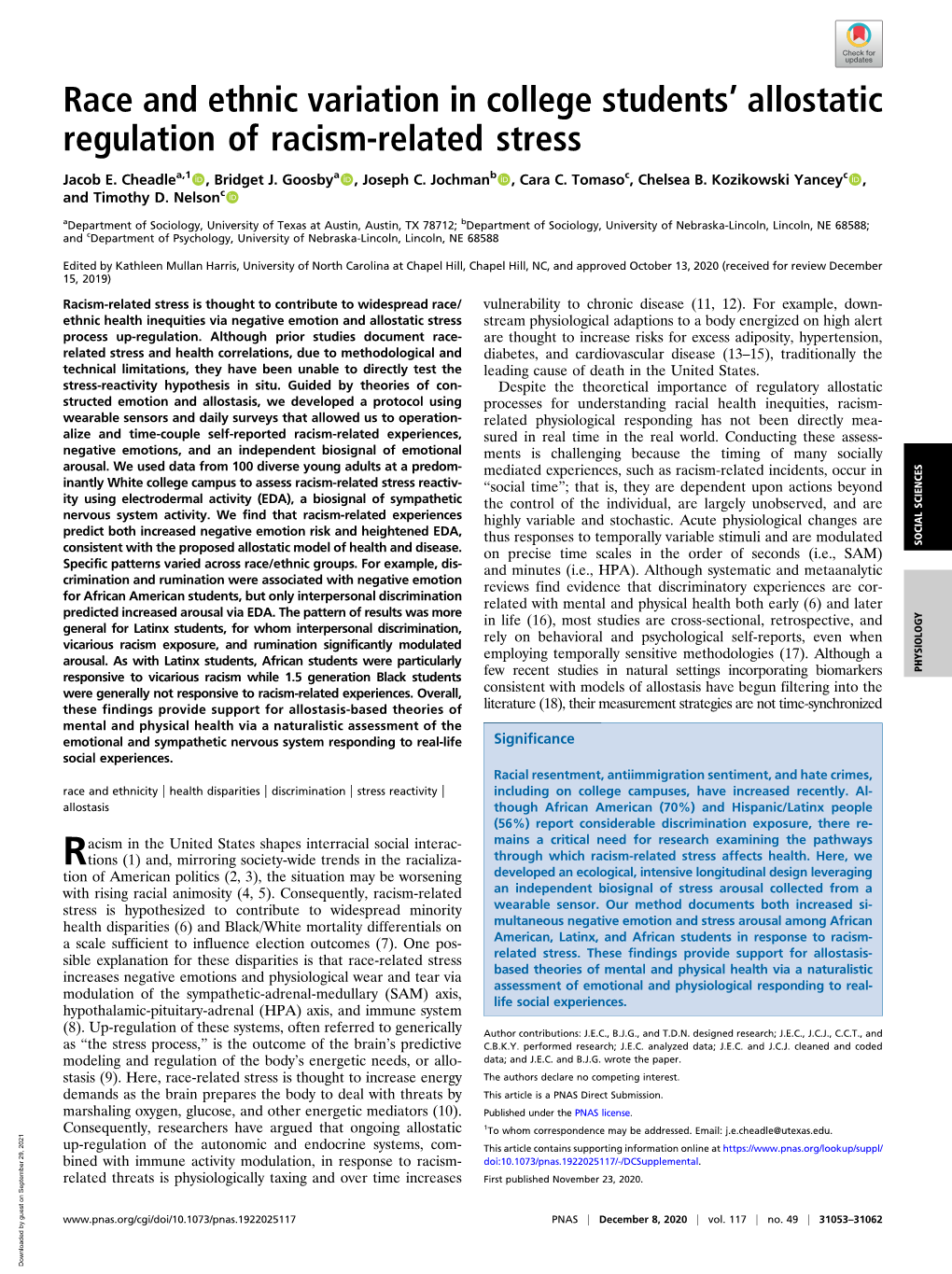 Race and Ethnic Variation in College Students' Allostatic Regulation Of