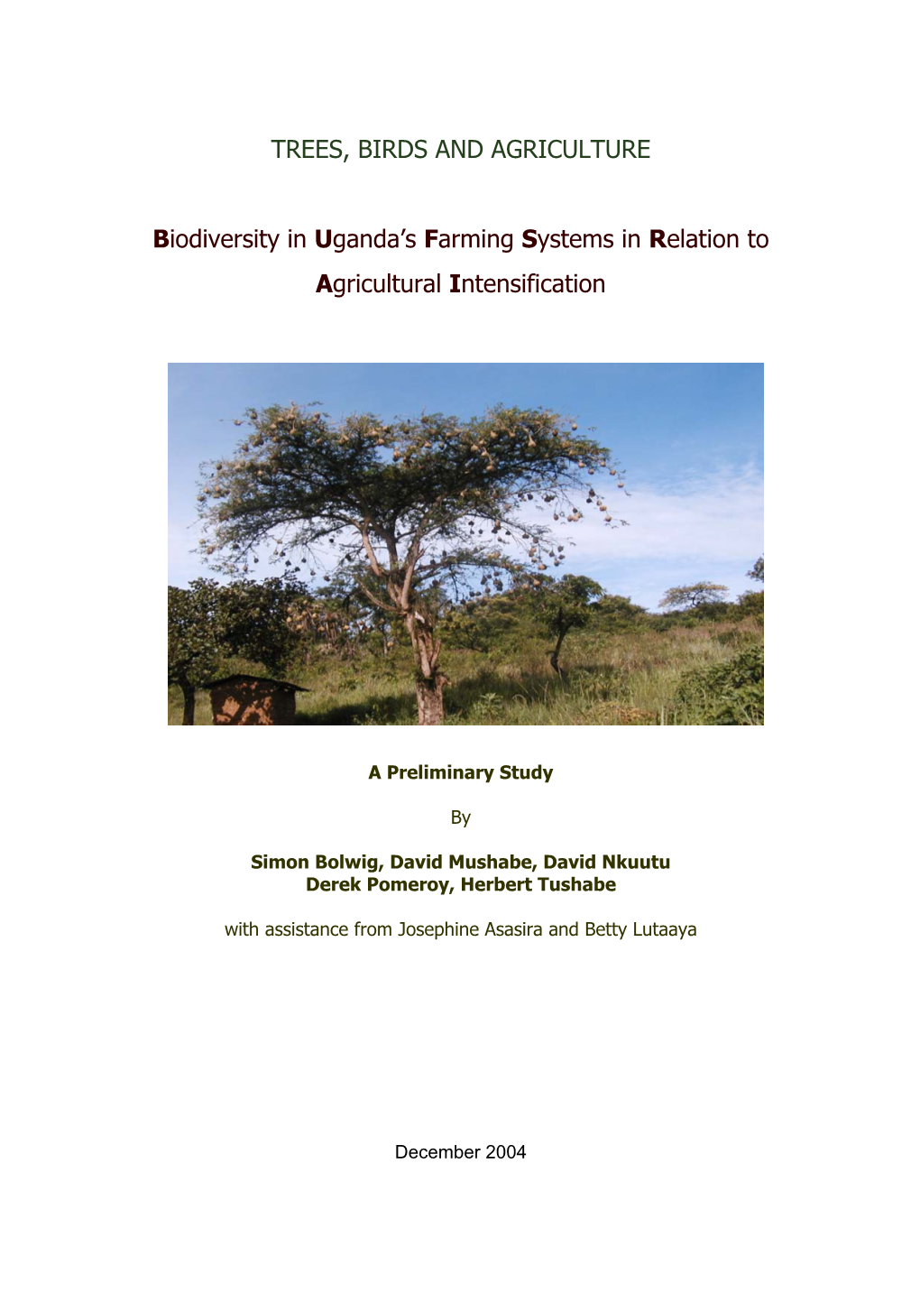 TREES, BIRDS and AGRICULTURE Biodiversity in Uganda's Farming
