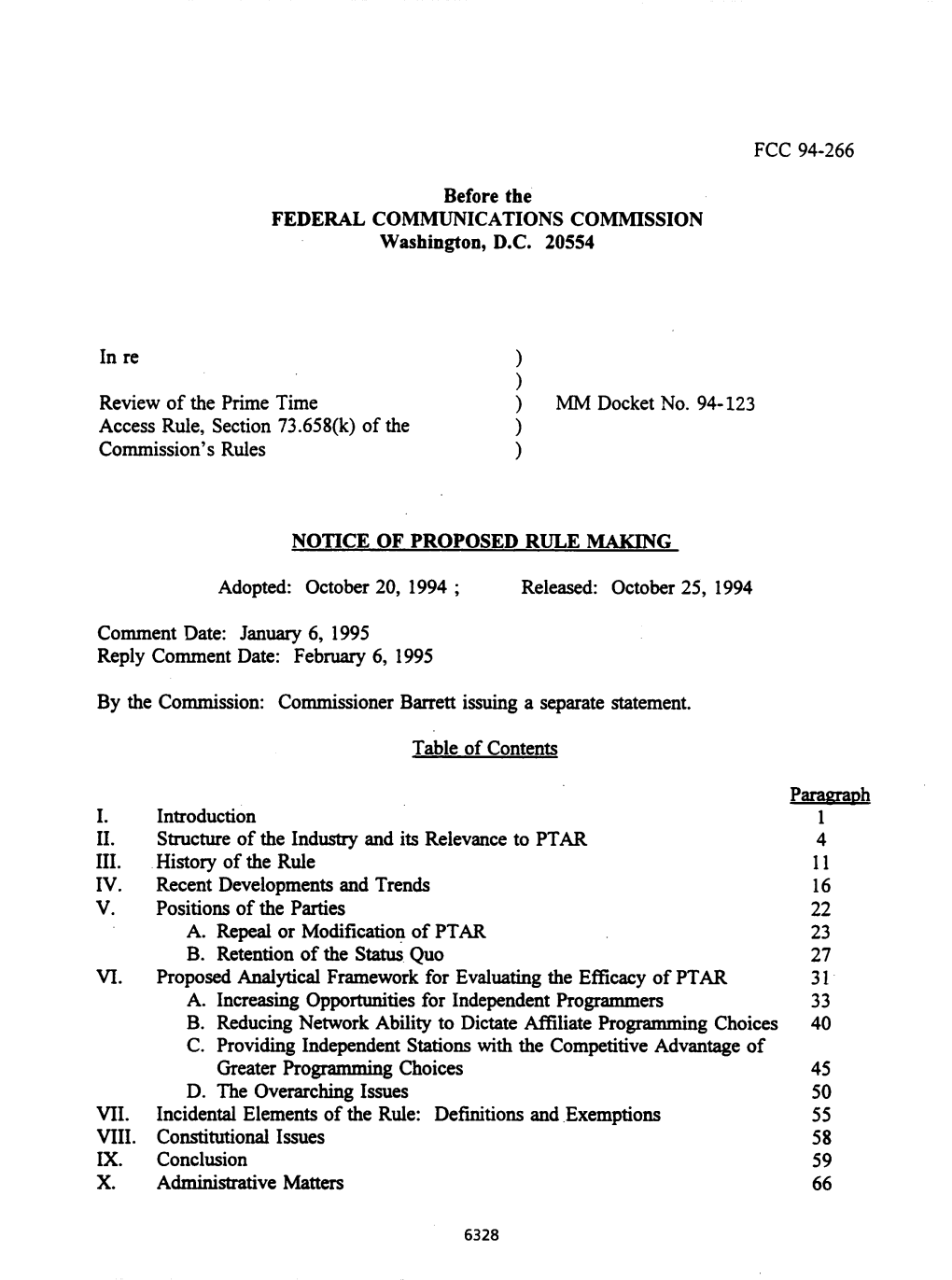 FCC 94-266 in Re ) ) Review of the Prime Time ) MM Docket No. 94