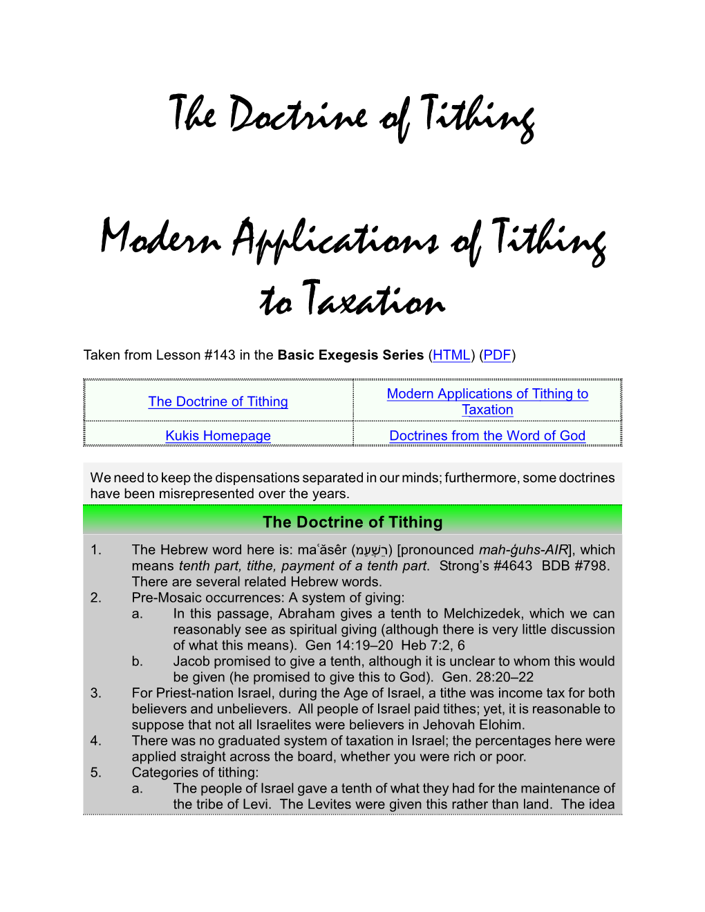 The Doctrine of Tithing Modern Applications of Tithing to Taxation