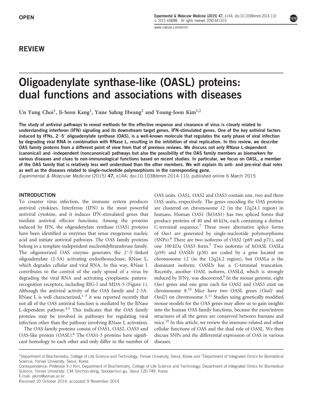 (OASL) Proteins: Dual Functions and Associations with Diseases