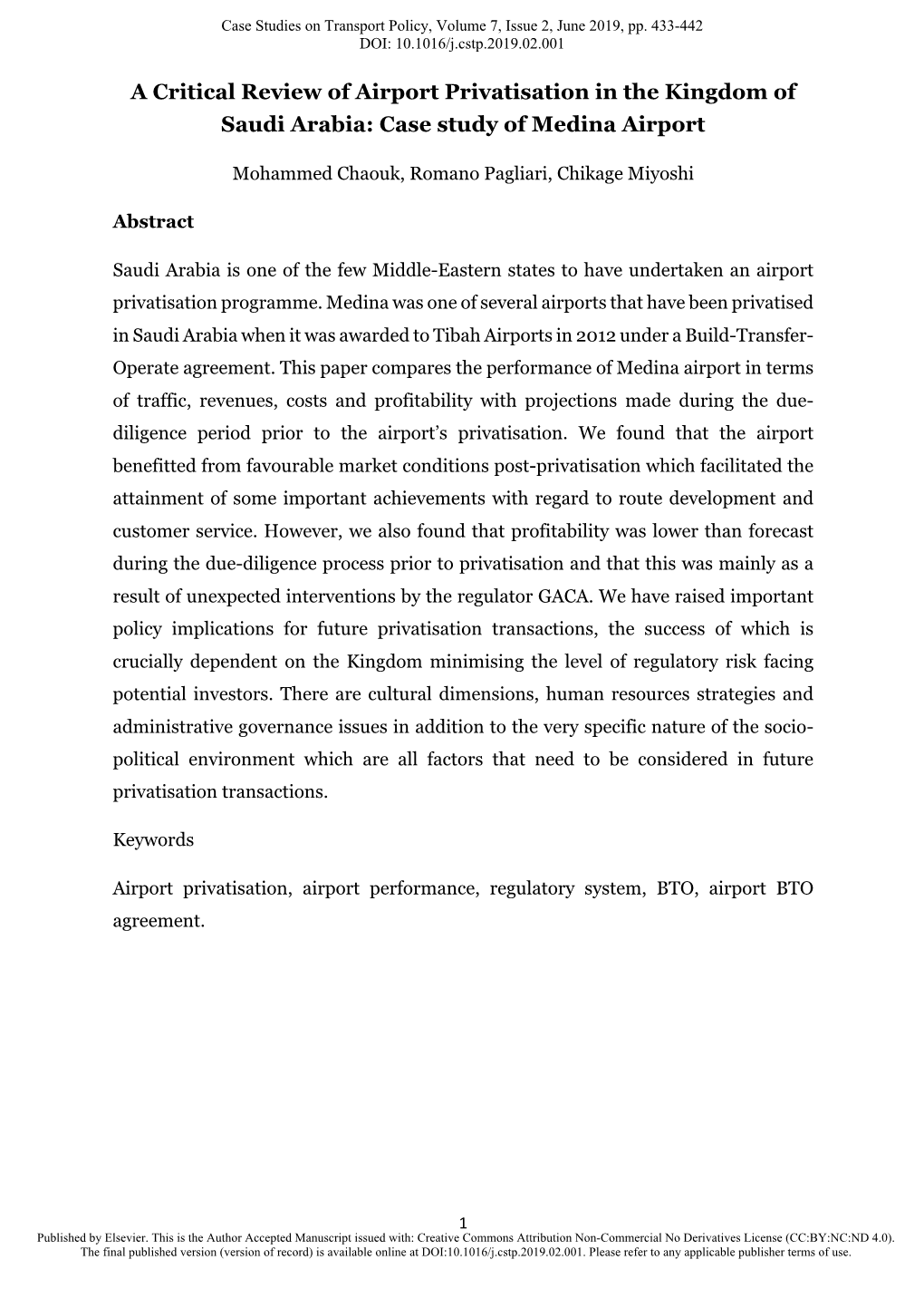 A Critical Review of Airport Privatisation in the Kingdom of Saudi Arabia: Case Study of Medina Airport