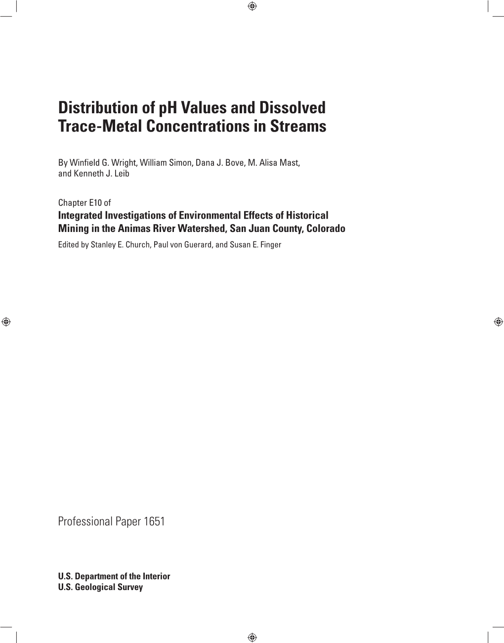 E10. Distribution of Ph Values and Dissolved Trace-Metal Concentrations in Streams