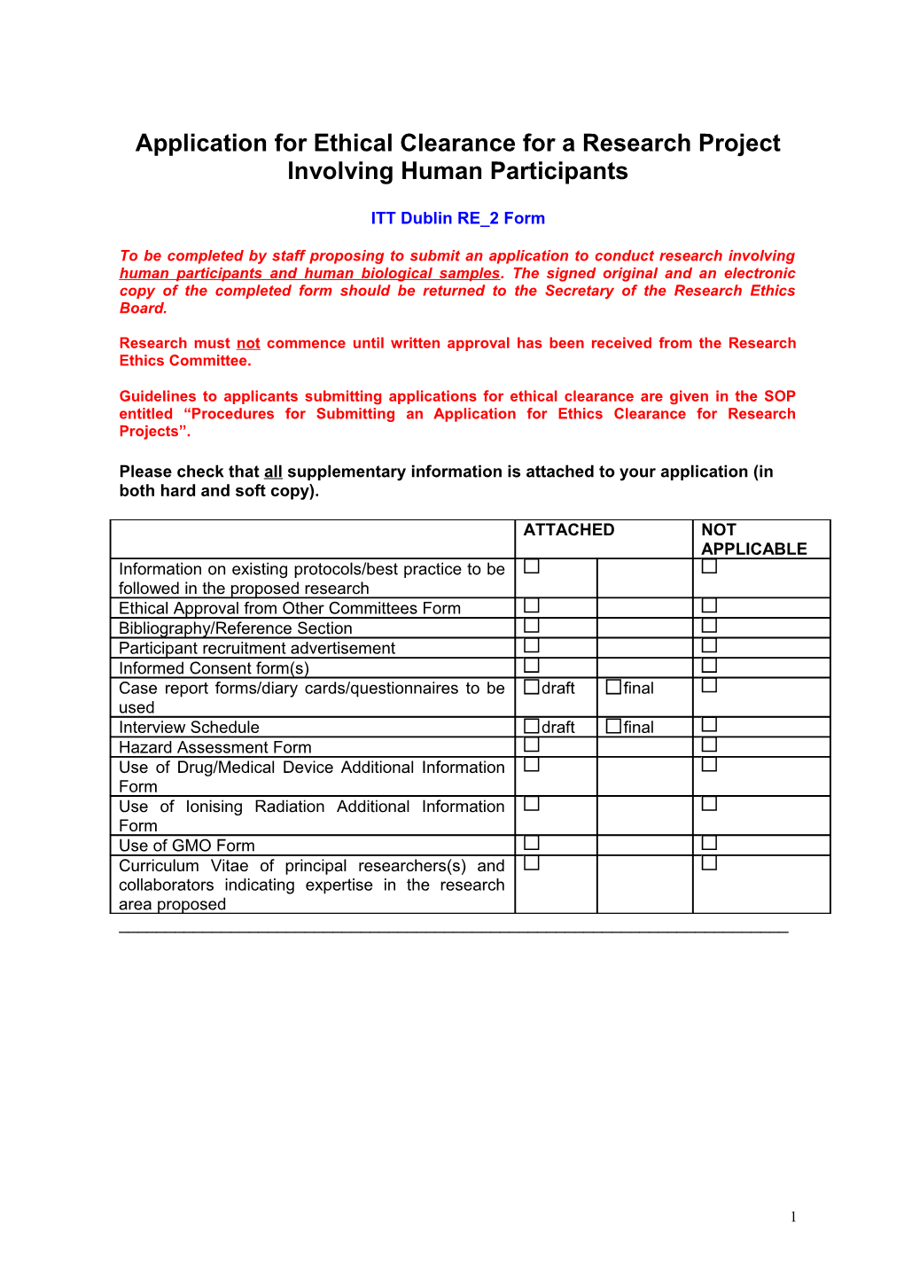 Ethics/Risk Assessment Forms