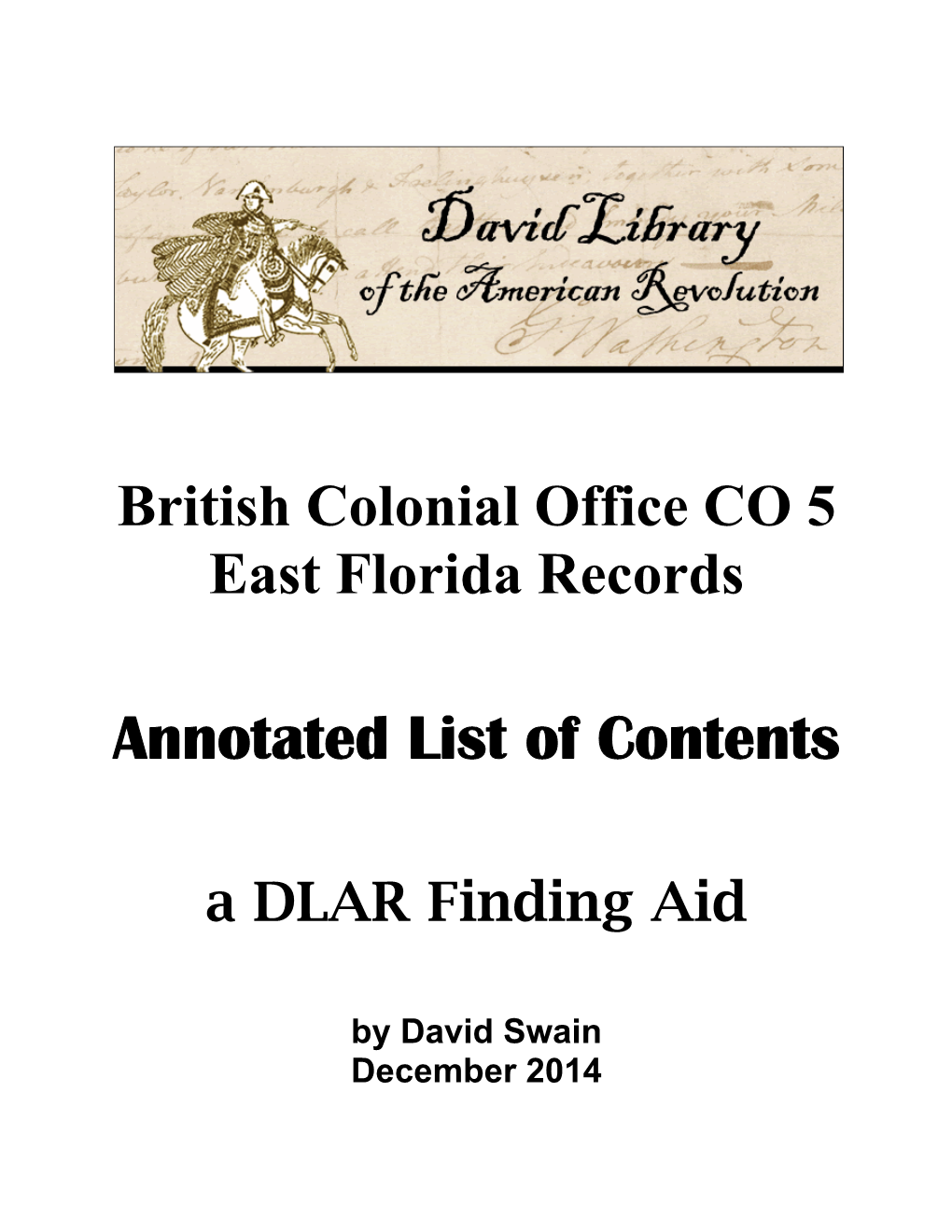 British Colonial Office East Florida Records Finding