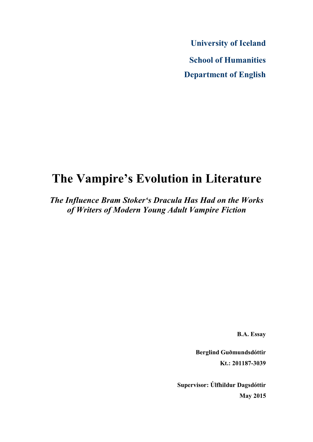 The Vampire's Evolution in Literature