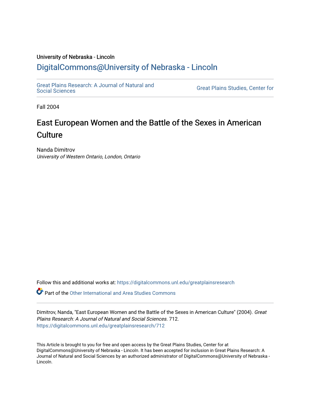 East European Women and the Battle of the Sexes in American Culture