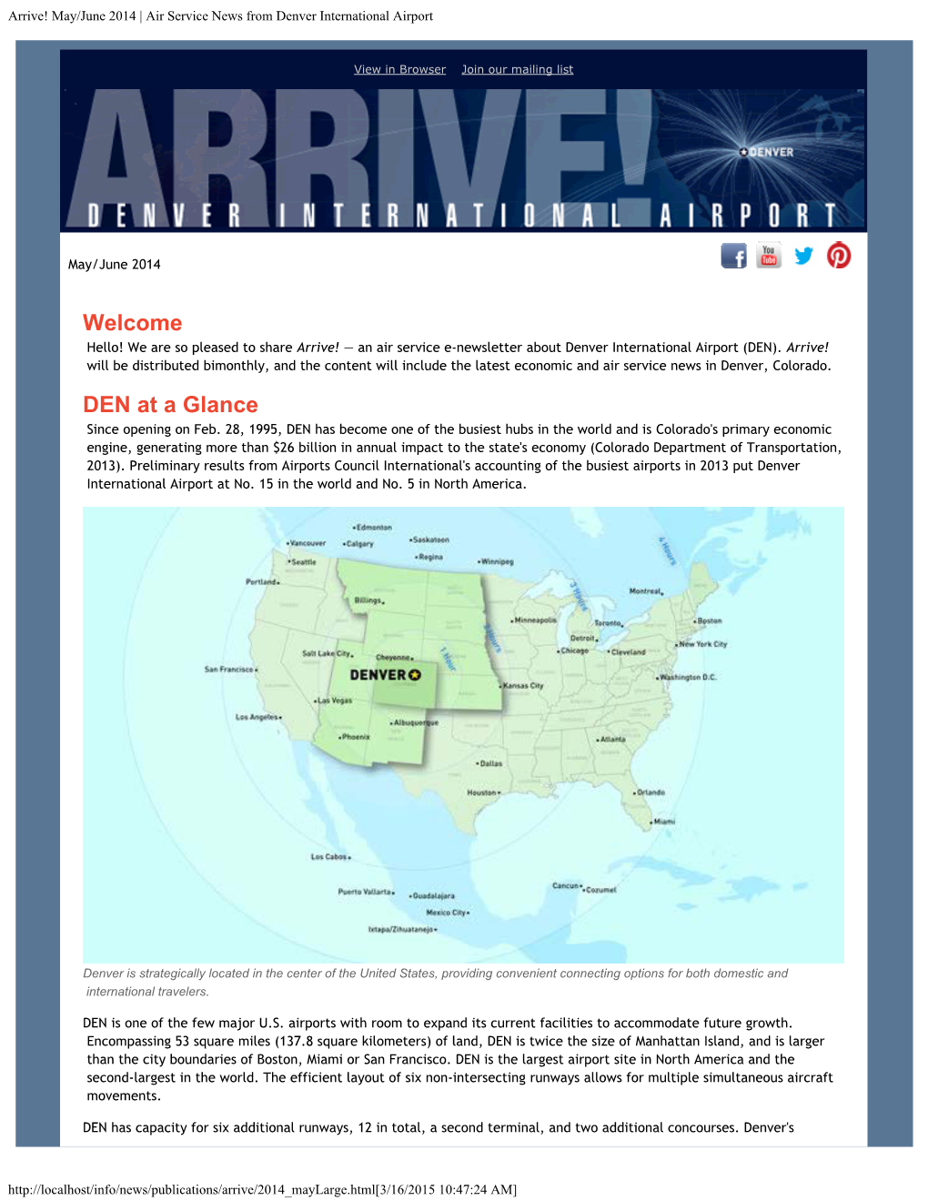 Arrive! May/June 2014 | Air Service News from Denver International Airport