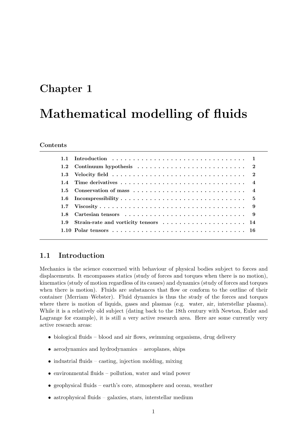 Mathematical Modelling of Fluids