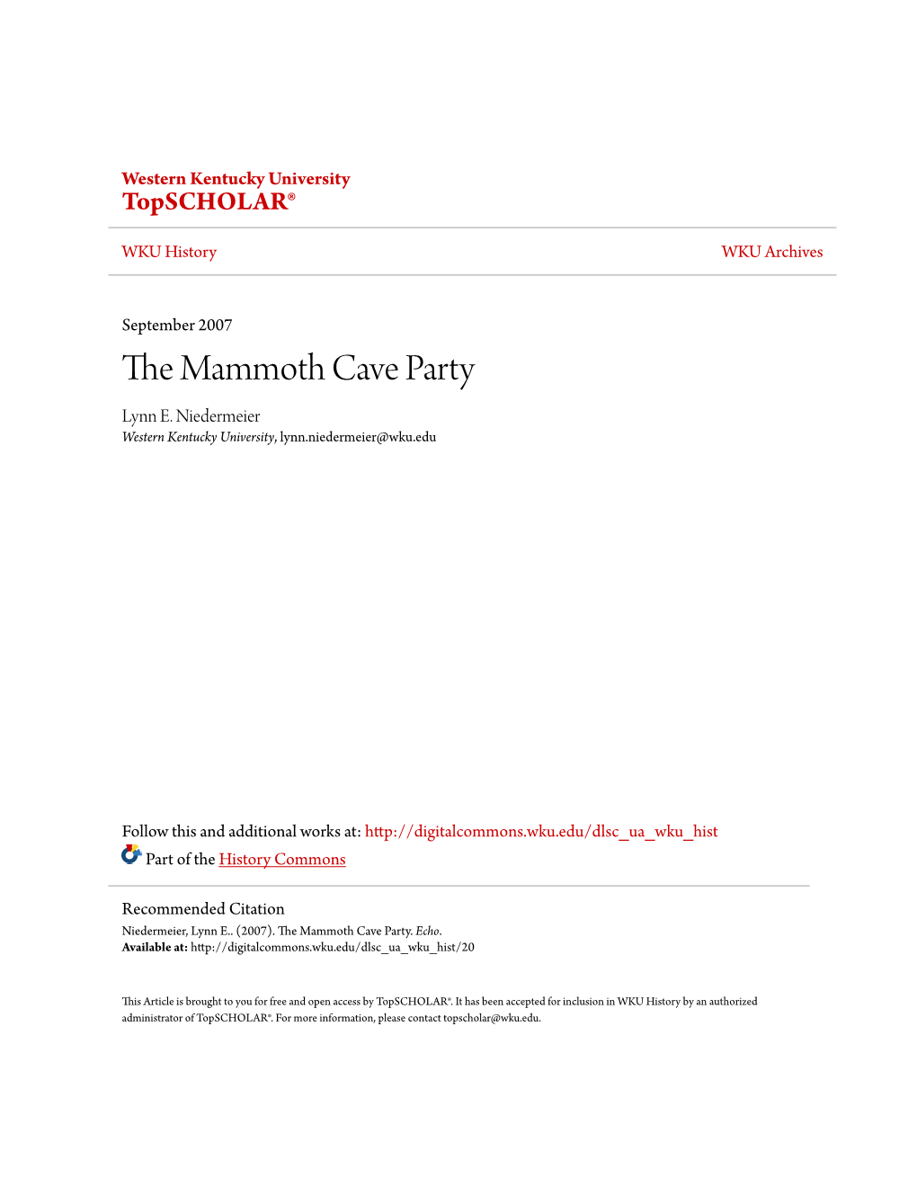 The Mammoth Cave Party by Lynn Niedermeier