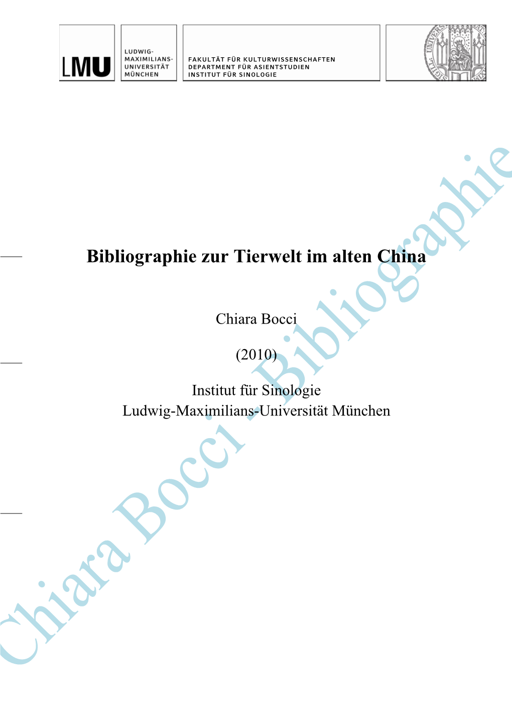 Bibliographie Zur Tierwelt Im Alten China