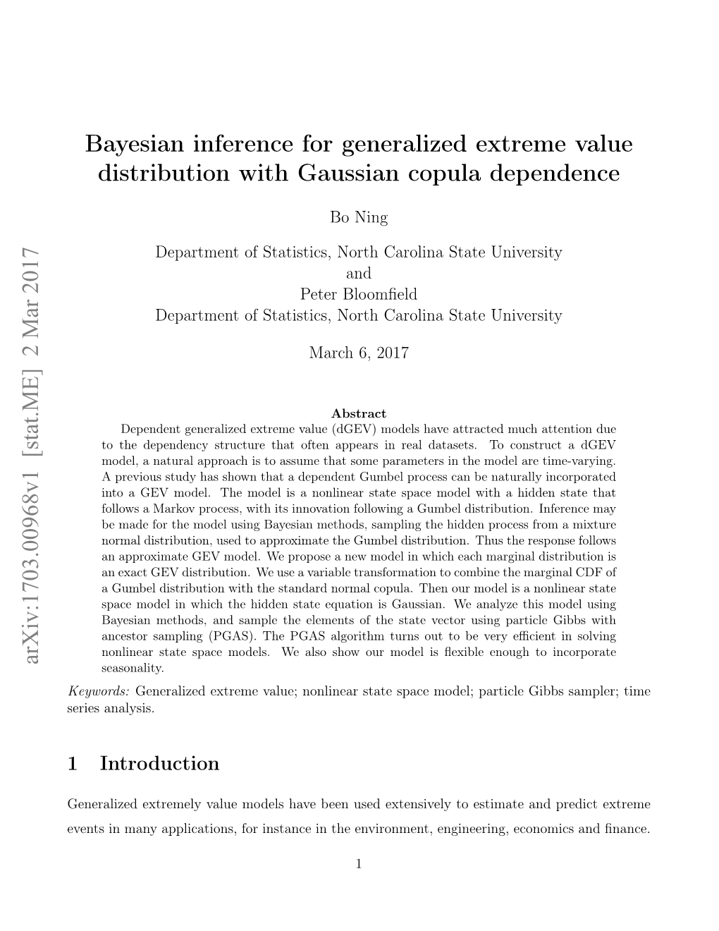 Bayesian Inference for Generalized Extreme Value Distribution with Gaussian Copula Dependence