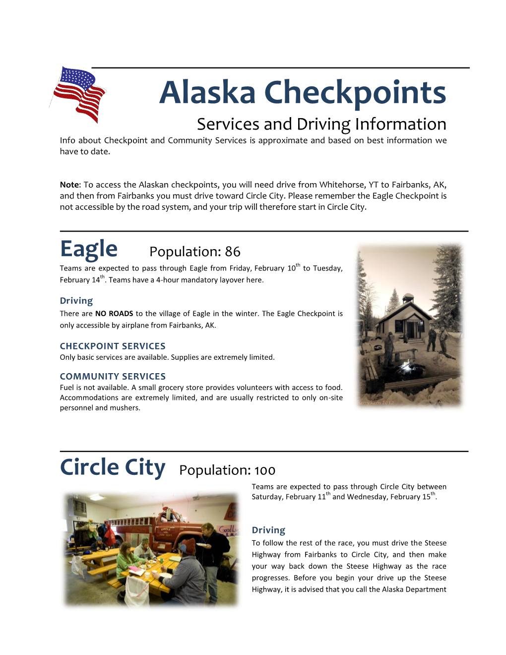Alaska Checkpoints Services and Driving Information Info About Checkpoint and Community Services Is Approximate and Based on Best Information We Have to Date