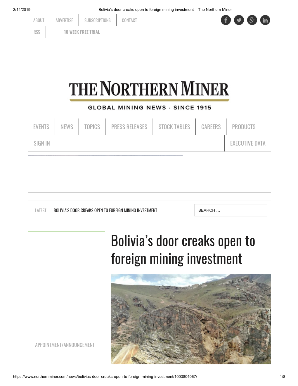 Bolivia's Door Creaks Open to Foreign Mining Investment