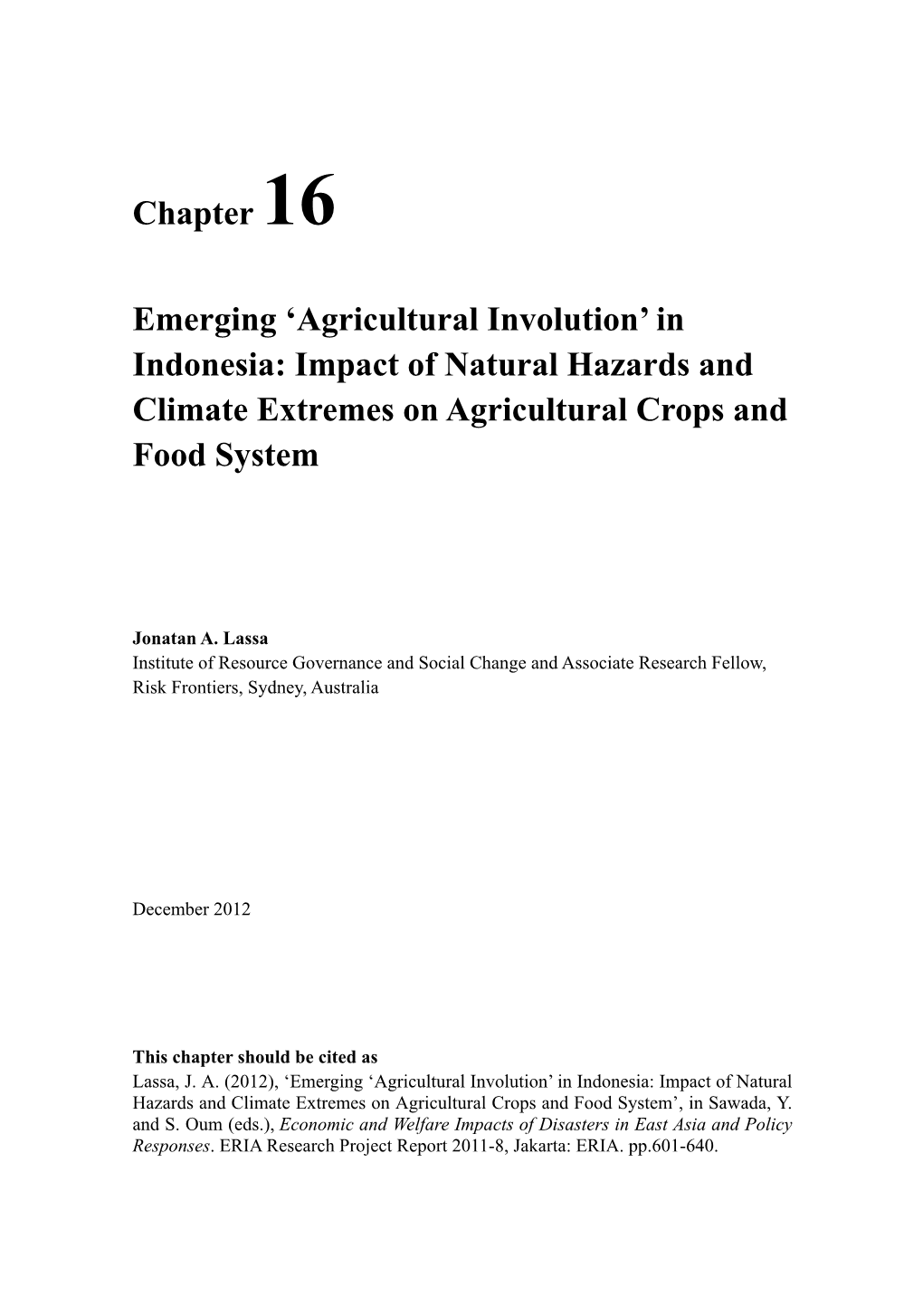 'Agricultural Involution' in Indonesia