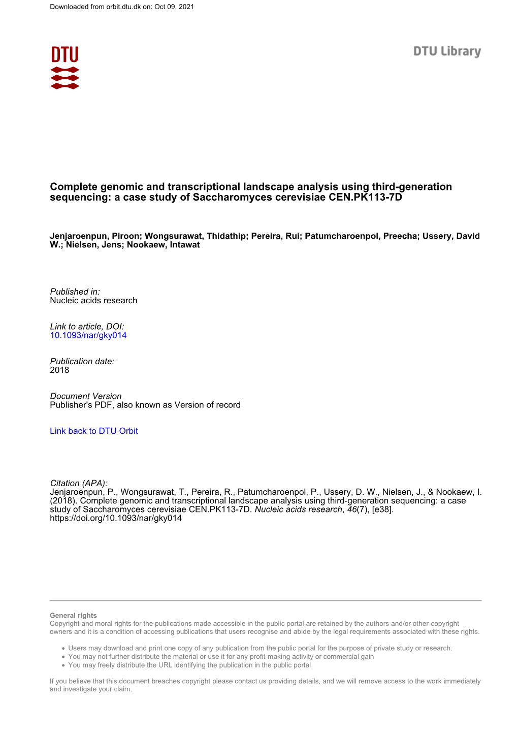 A Case Study of Saccharomyces Cerevisiae CEN.PK113-7D