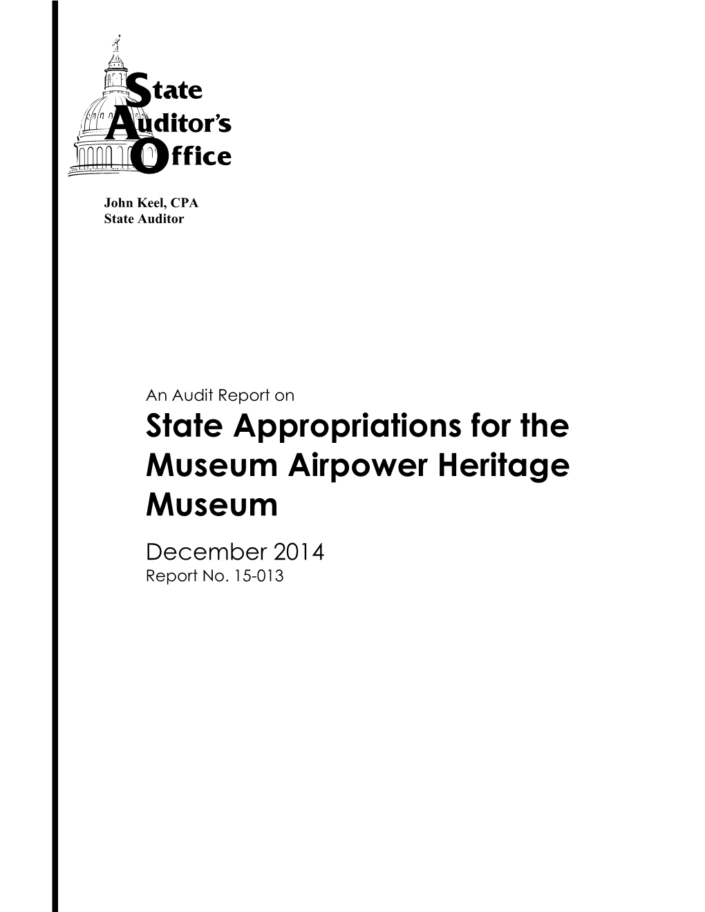An Audit Report on State Appropriations for the Museum Airpower Heritage Museum December 2014 Report No