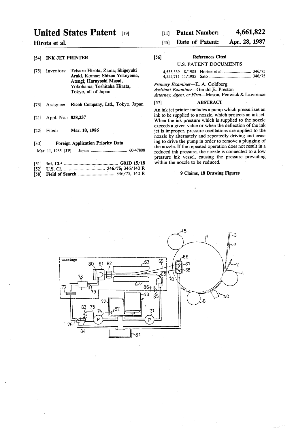 United States Patent (19) 11) Patent Number: 4,661,822 Hirota Et Al