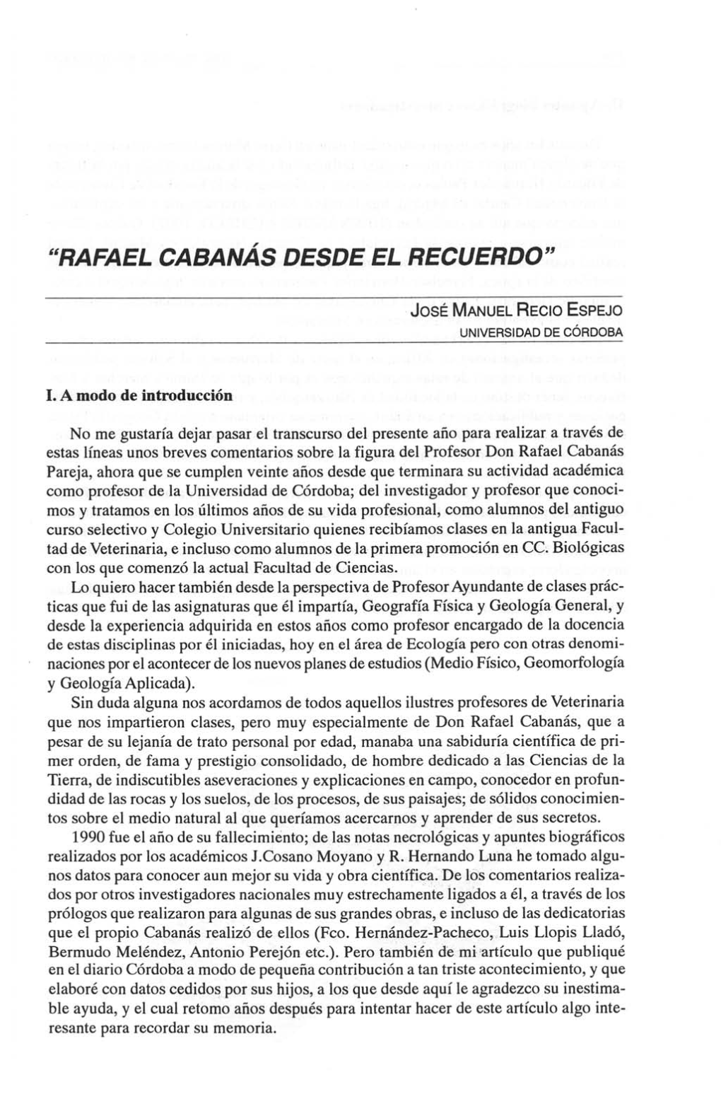 "Rafael Cabanás Desde El Recuerdo"