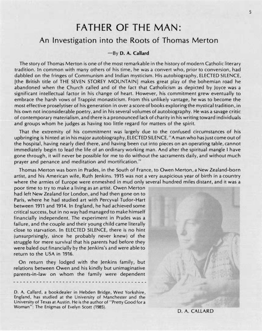 FATHER of the MAN: an Investigation Into the Roots of Thomas Merton