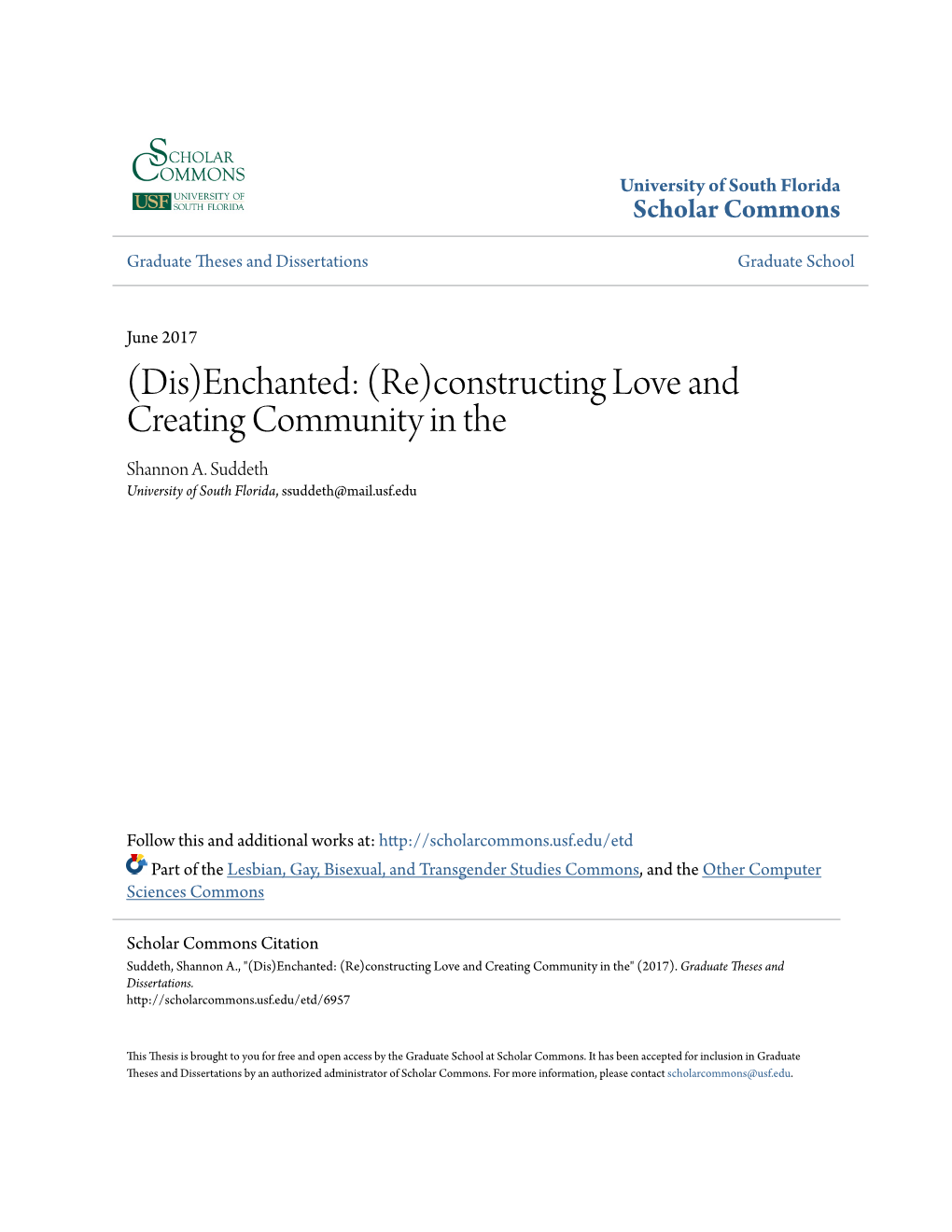 (Dis)Enchanted: (Re)Constructing Love and Creating Community in the Shannon A
