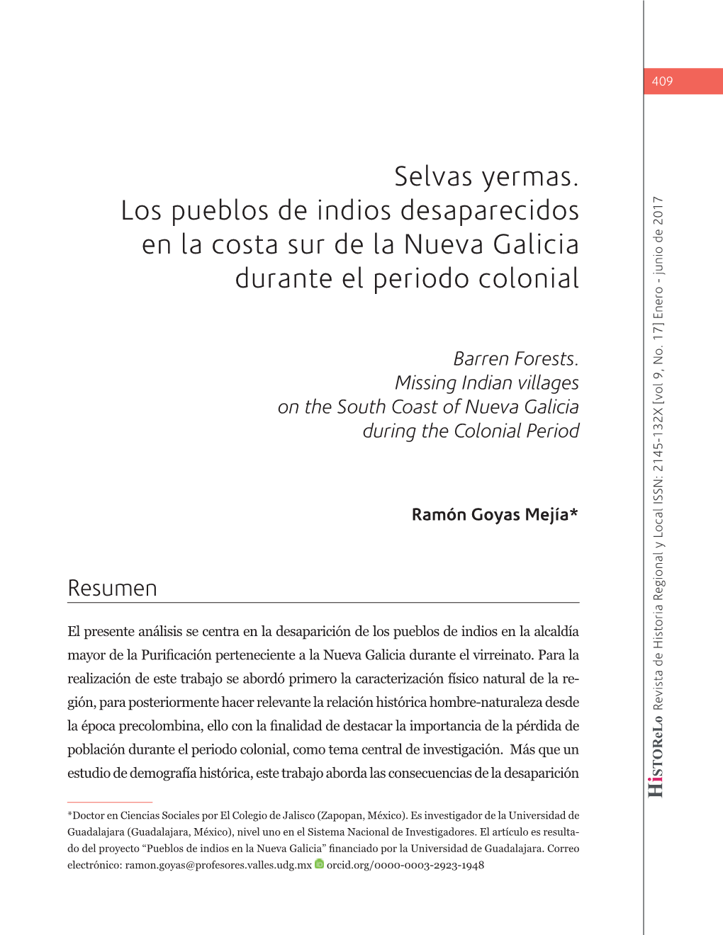 Selvas Yermas. Los Pueblos De Indios Desaparecidos En La Costa Sur De La Nueva Galicia Durante El Periodo Colonial