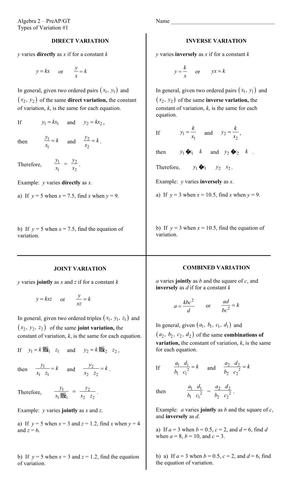 Algebra 2 Preap/GT