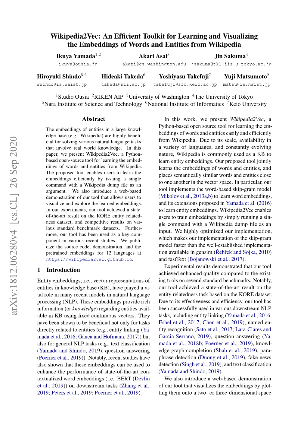 Arxiv:1812.06280V4 [Cs.CL] 26 Sep 2020 Able in KB Using ﬁxed Continuous Vectors