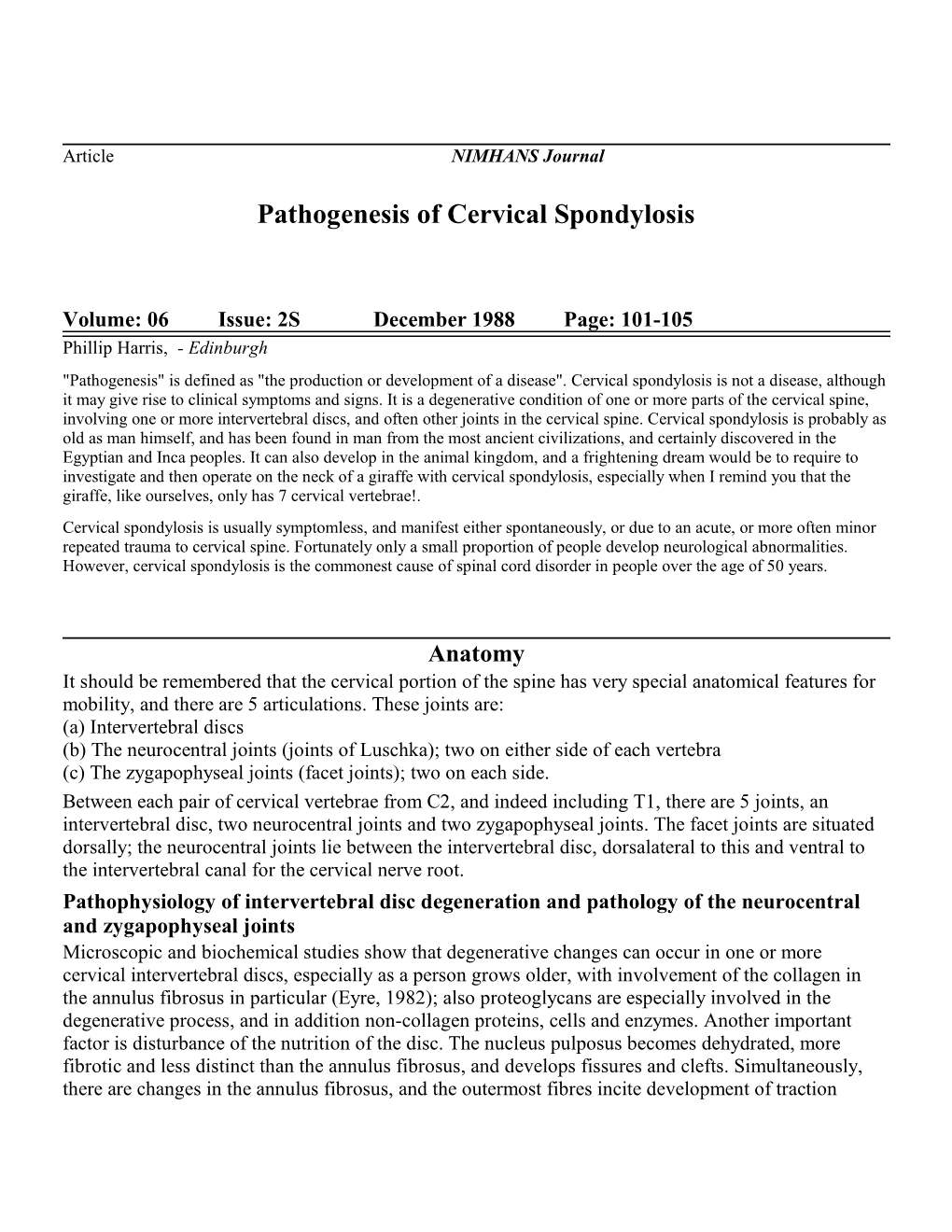 Pathogenesis of Cervical Spondylosis