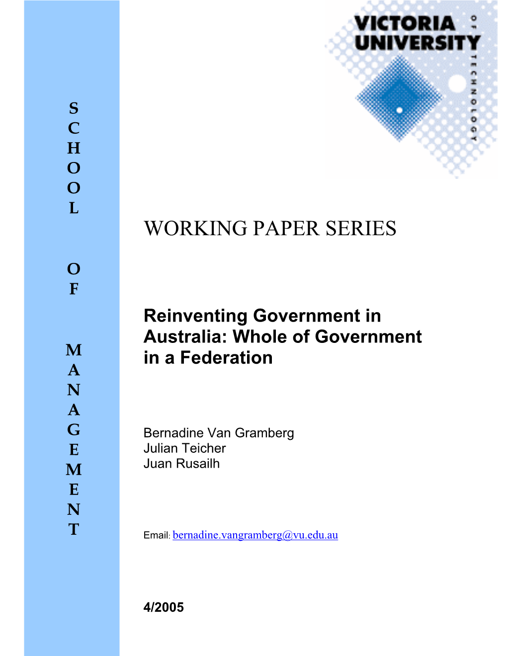 Reinventing Government in Australia: Whole of Government in a Federation