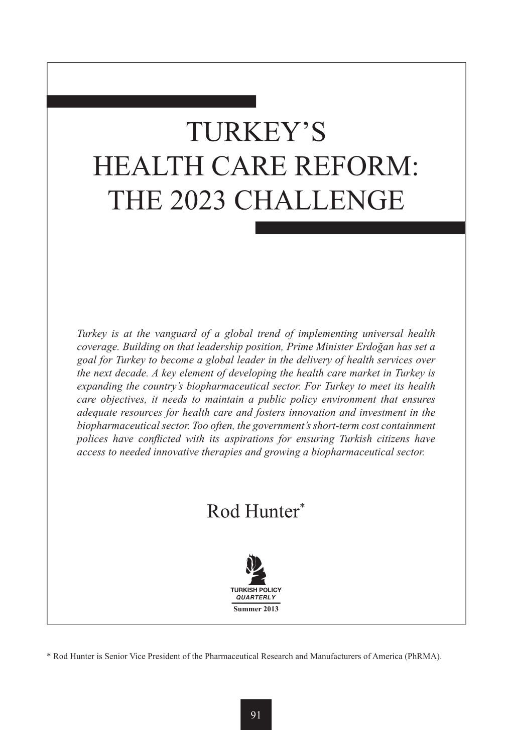 Turkey's Health Care Reform: the 2023 Challenge