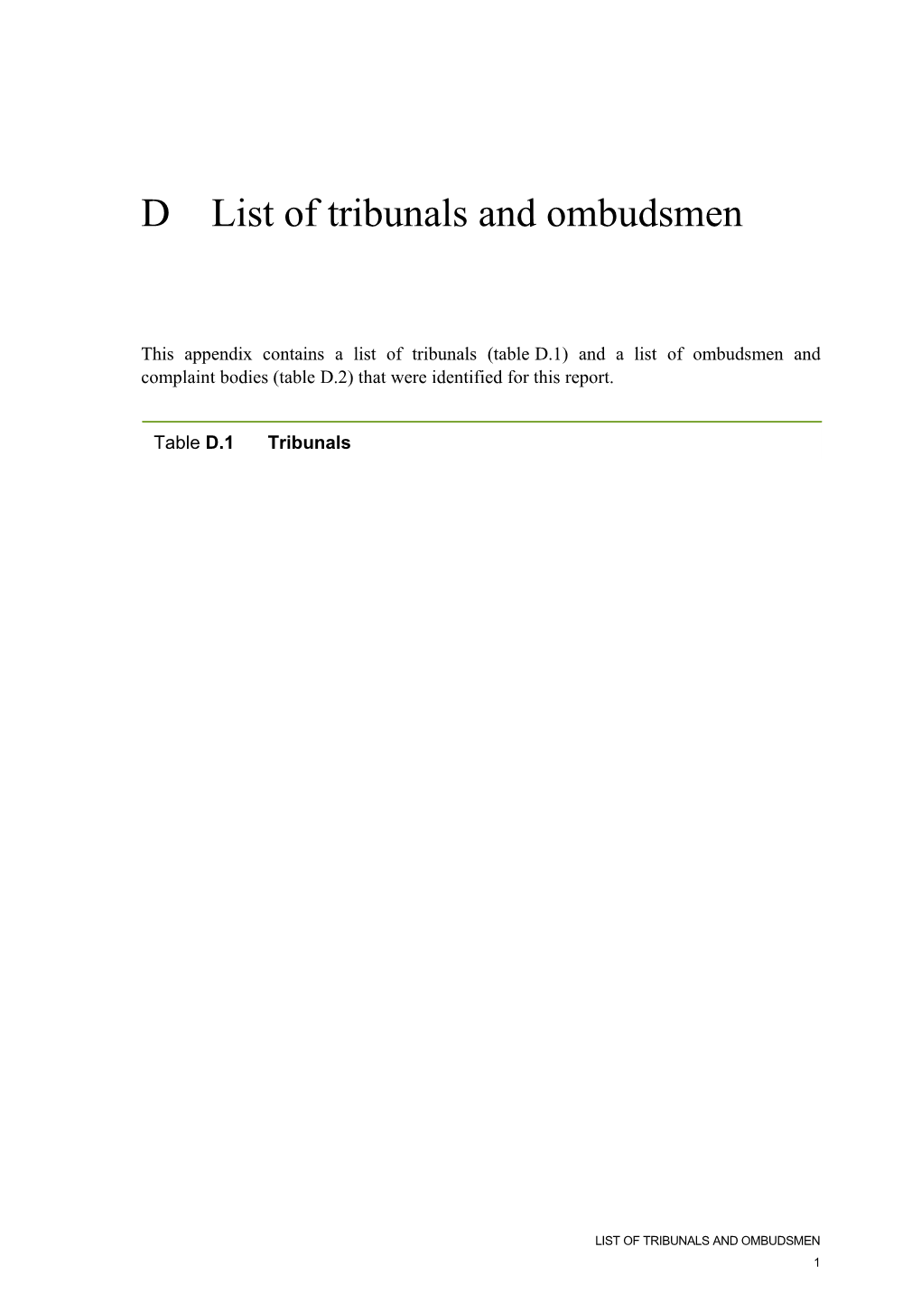 List of Tribunals and Ombudsmen