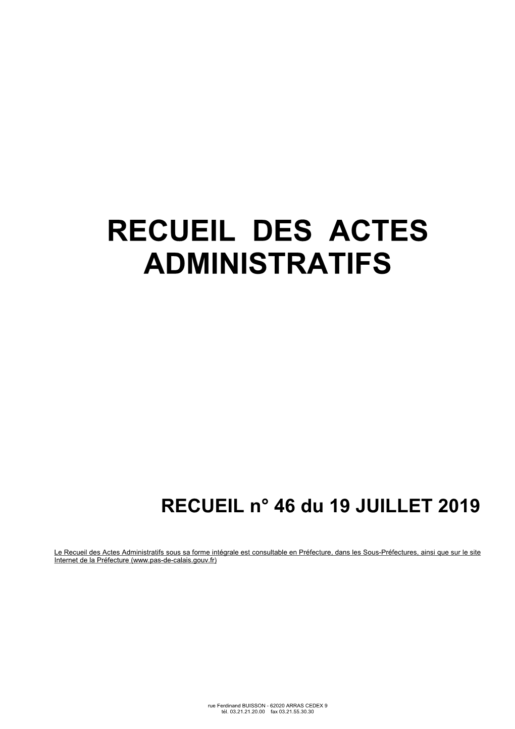 Recueil Des Actes Administratifs