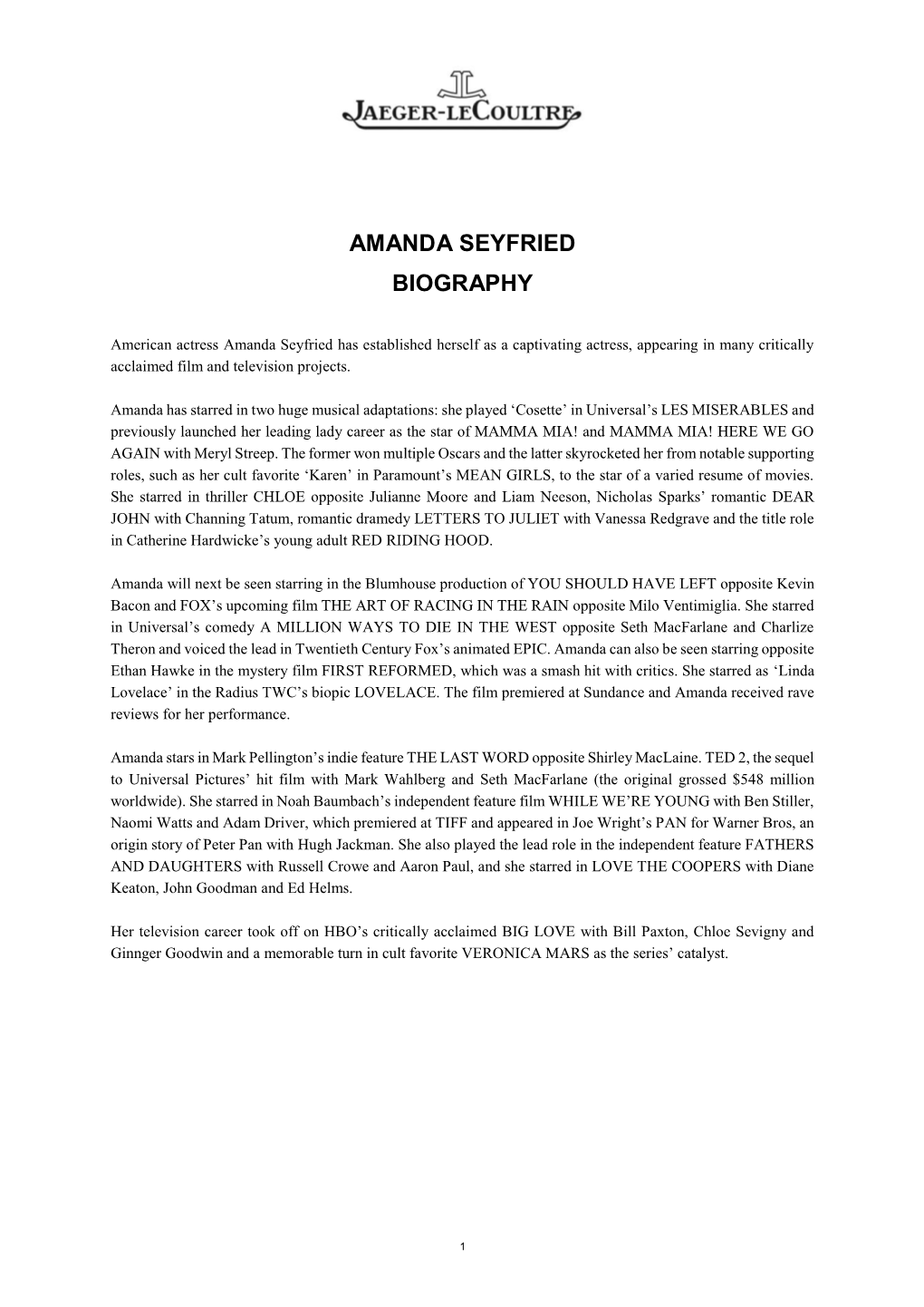 Amanda Seyfried Biography