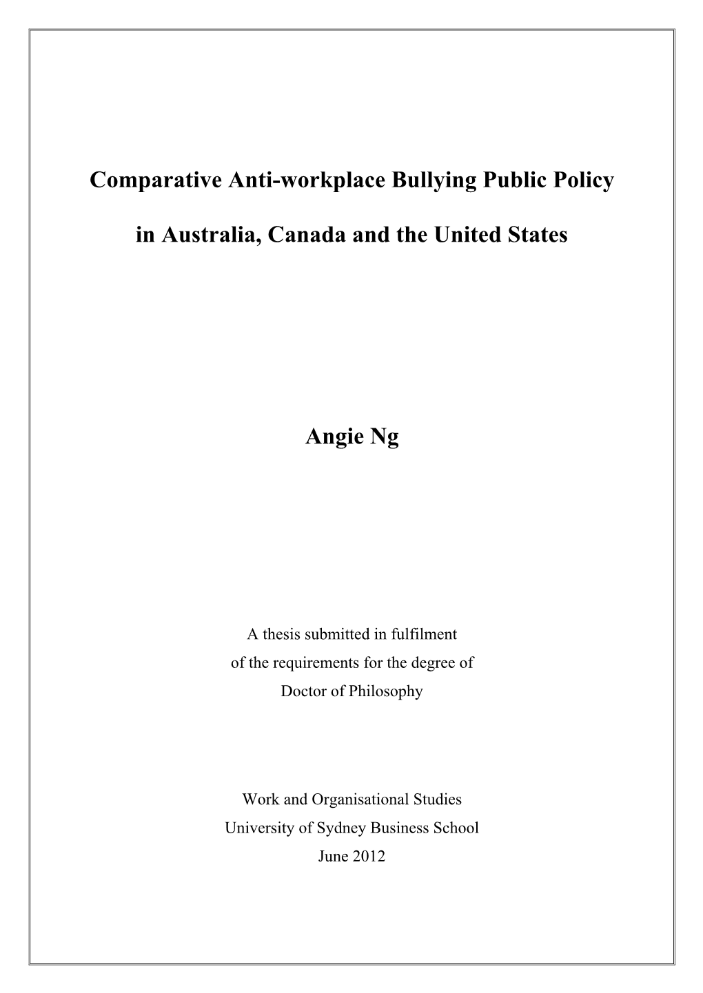 Comparative Anti-Workplace Bullying Public Policy in Australia, Canada