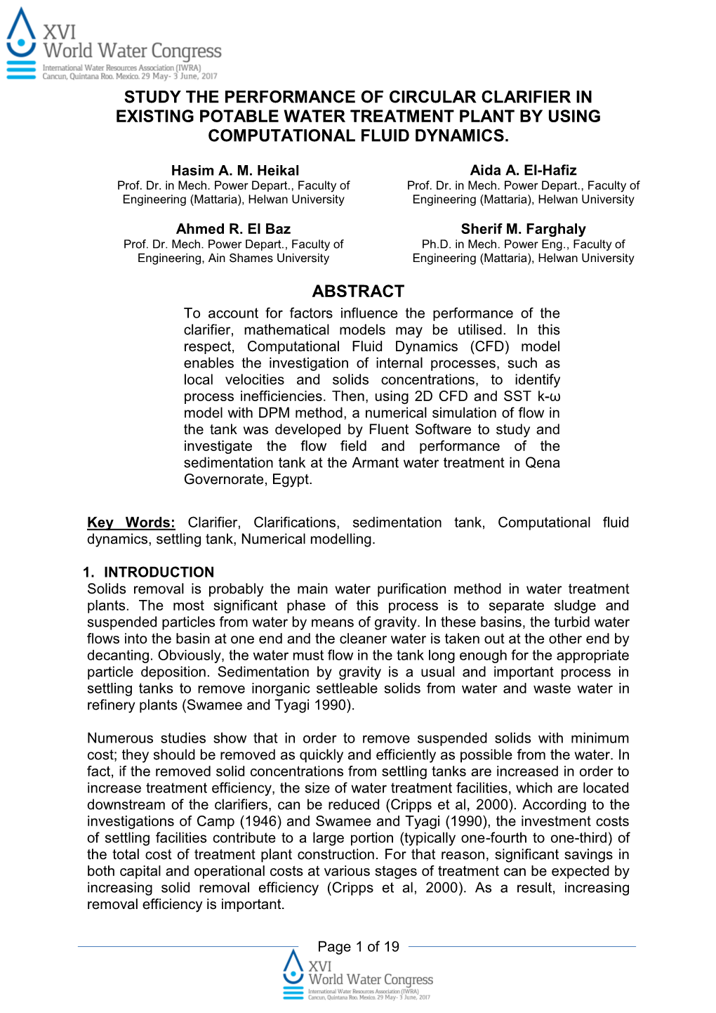 Study the Performance of Circular Clarifier in Existing Potable Water Treatment Plant by Using Computational Fluid Dynamics